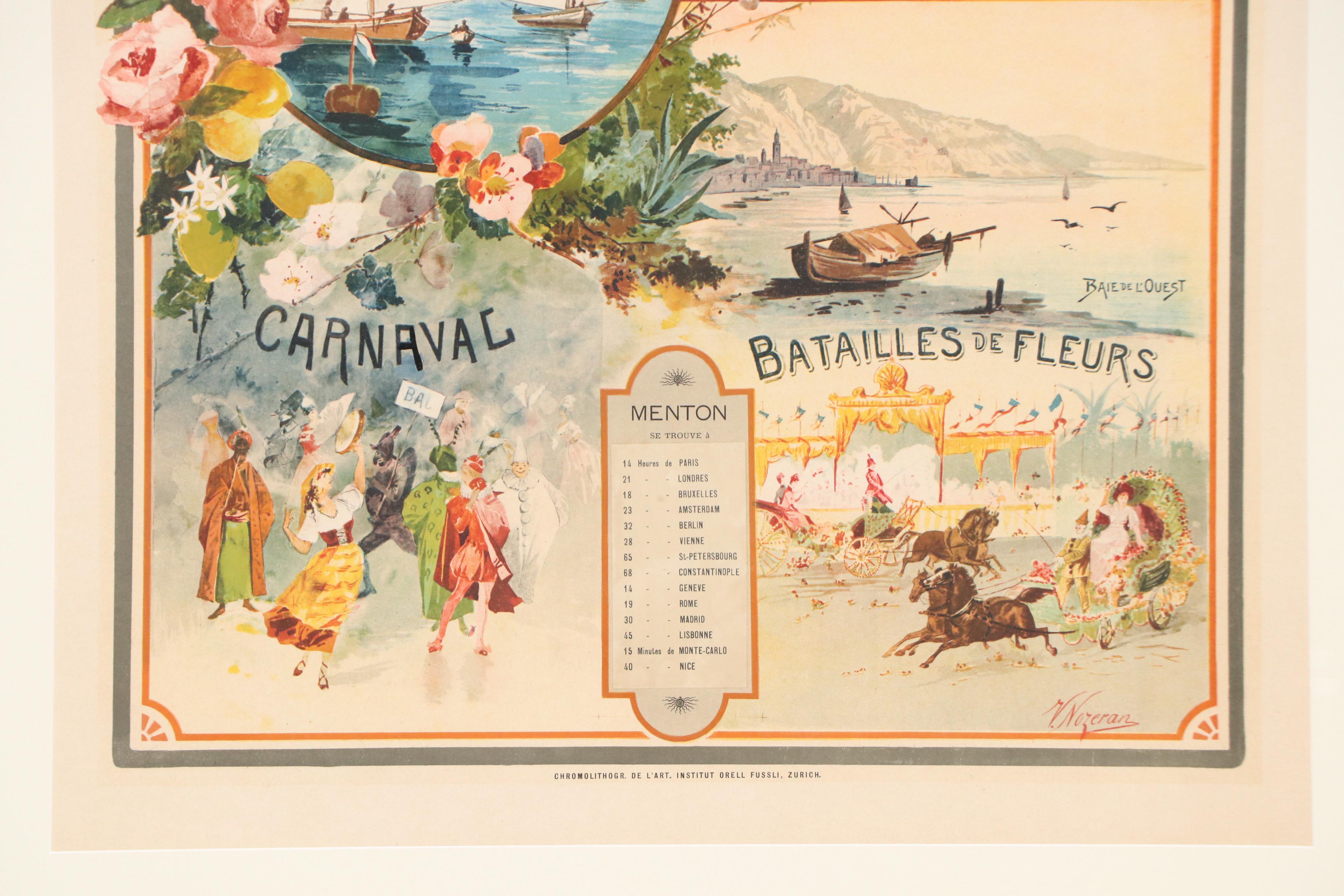 Chromolithograph Travel Poster "Menton," Circa 1900