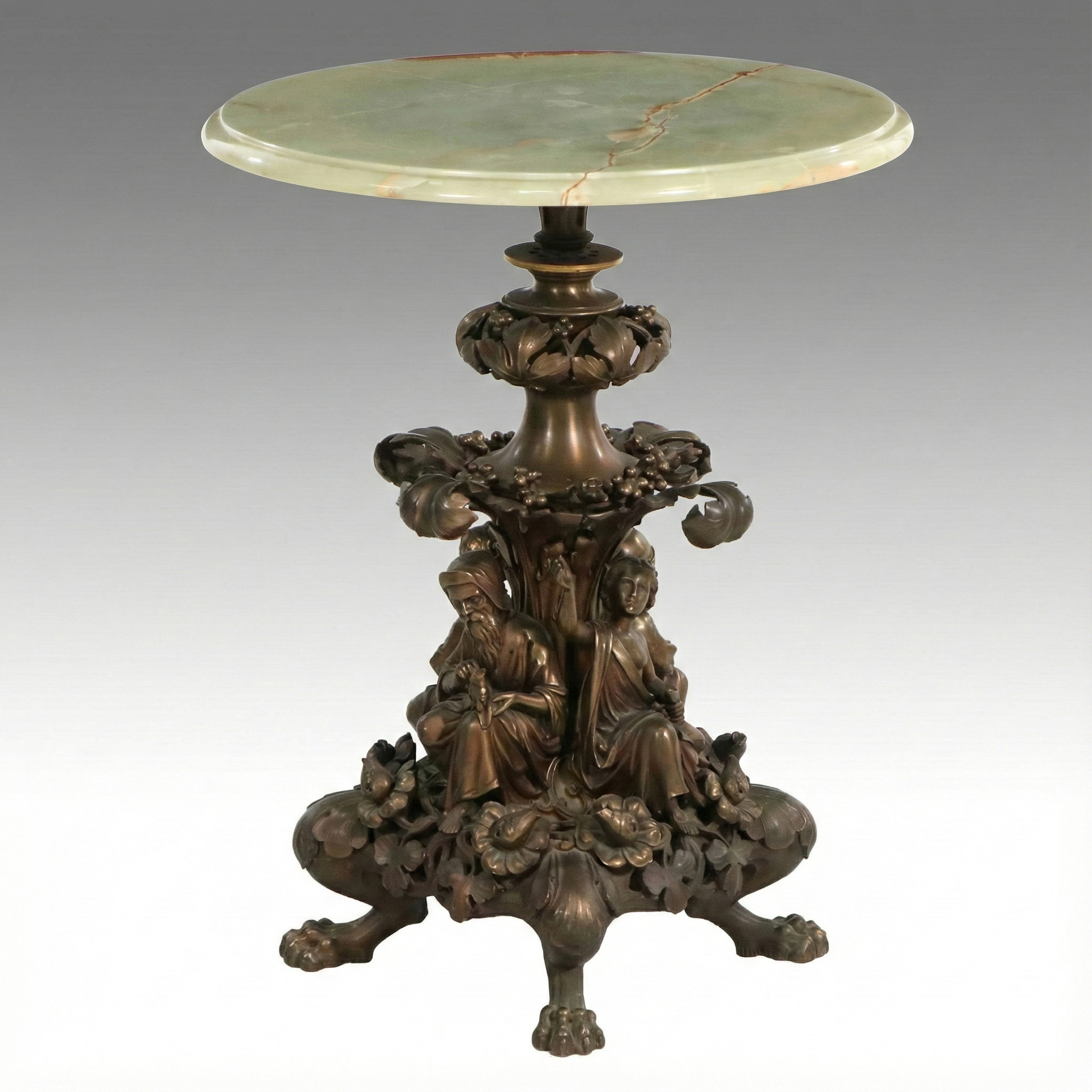 Italian Renaissance Style Onyx and Bronze Figural Center Table, Late 19th C.