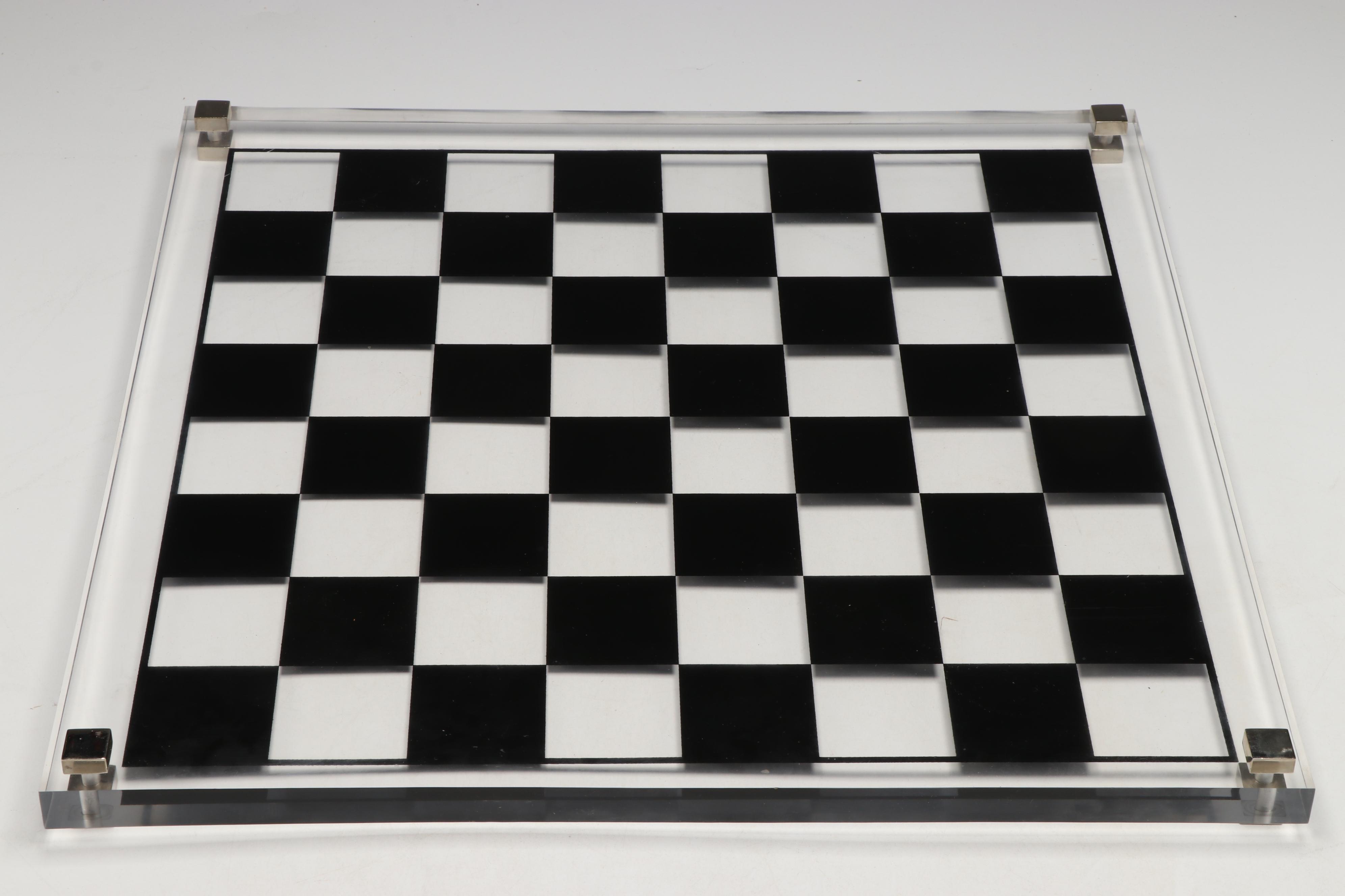 Contemporary Acrylic Chessboard with Metal Pieces
