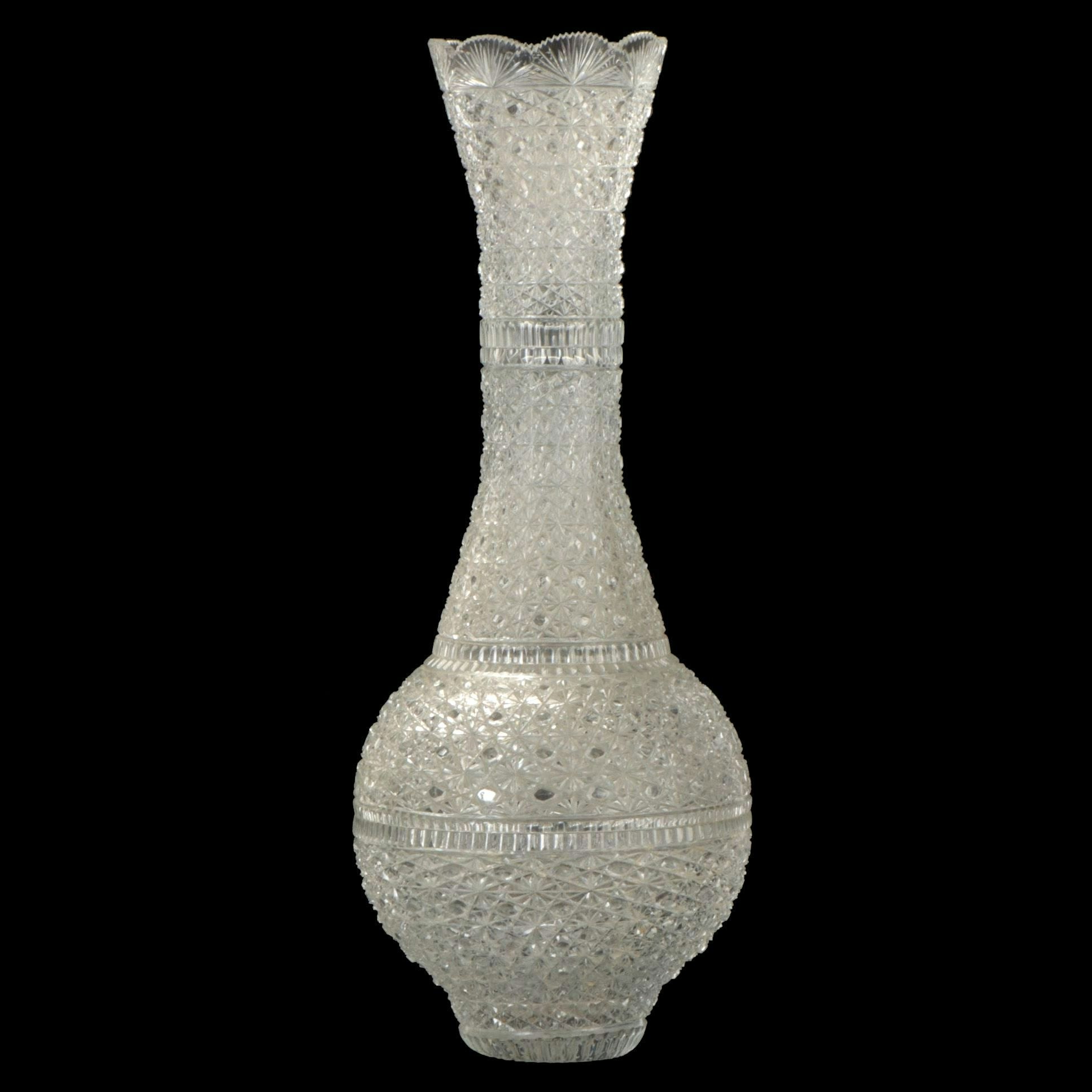 American Brilliant Cut Glass Russian Style Floor Vase, 20th Century