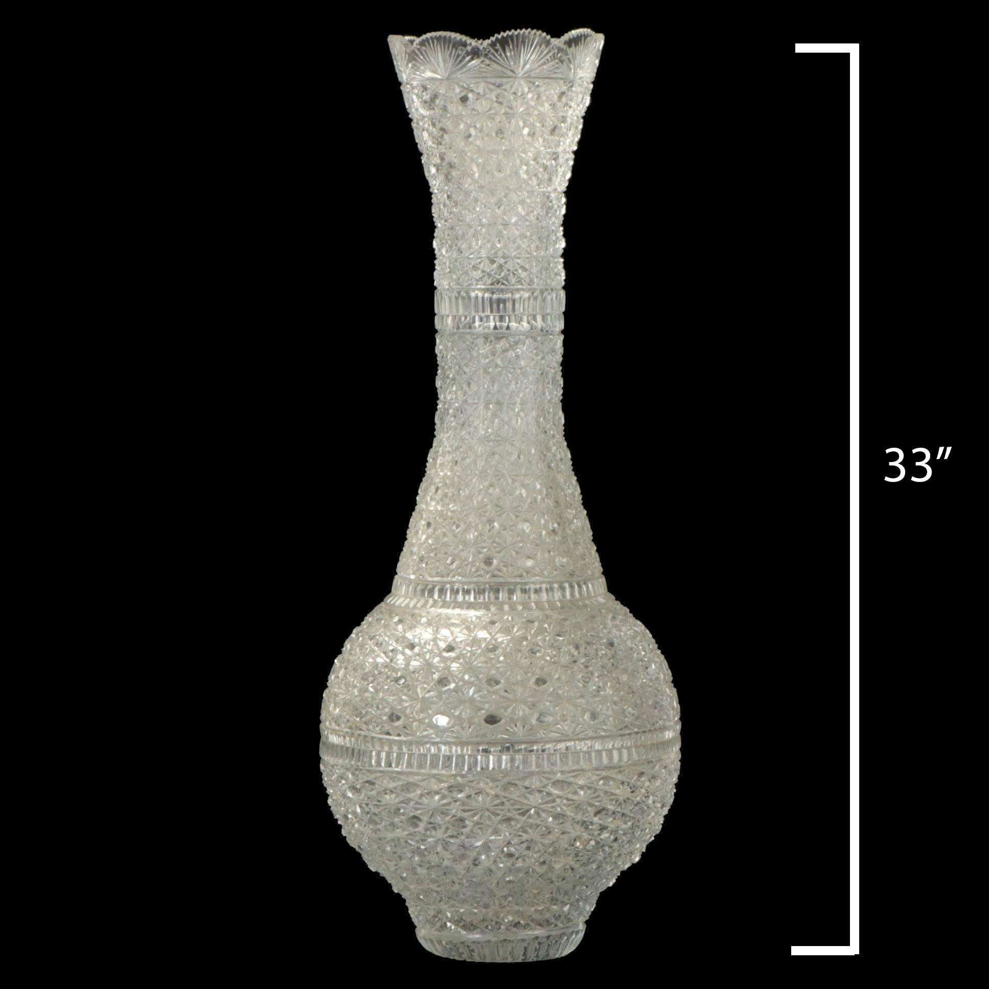 American Brilliant Cut Glass Russian Style Floor Vase, 20th Century