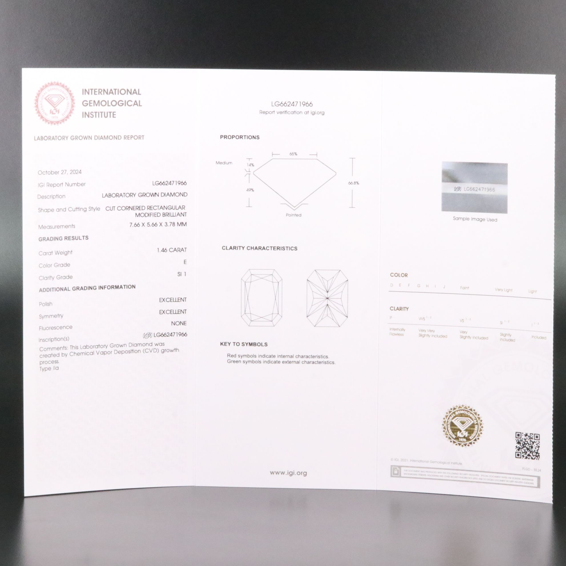 Loose 1.46 CT Lab Grown Diamond with IGI Report