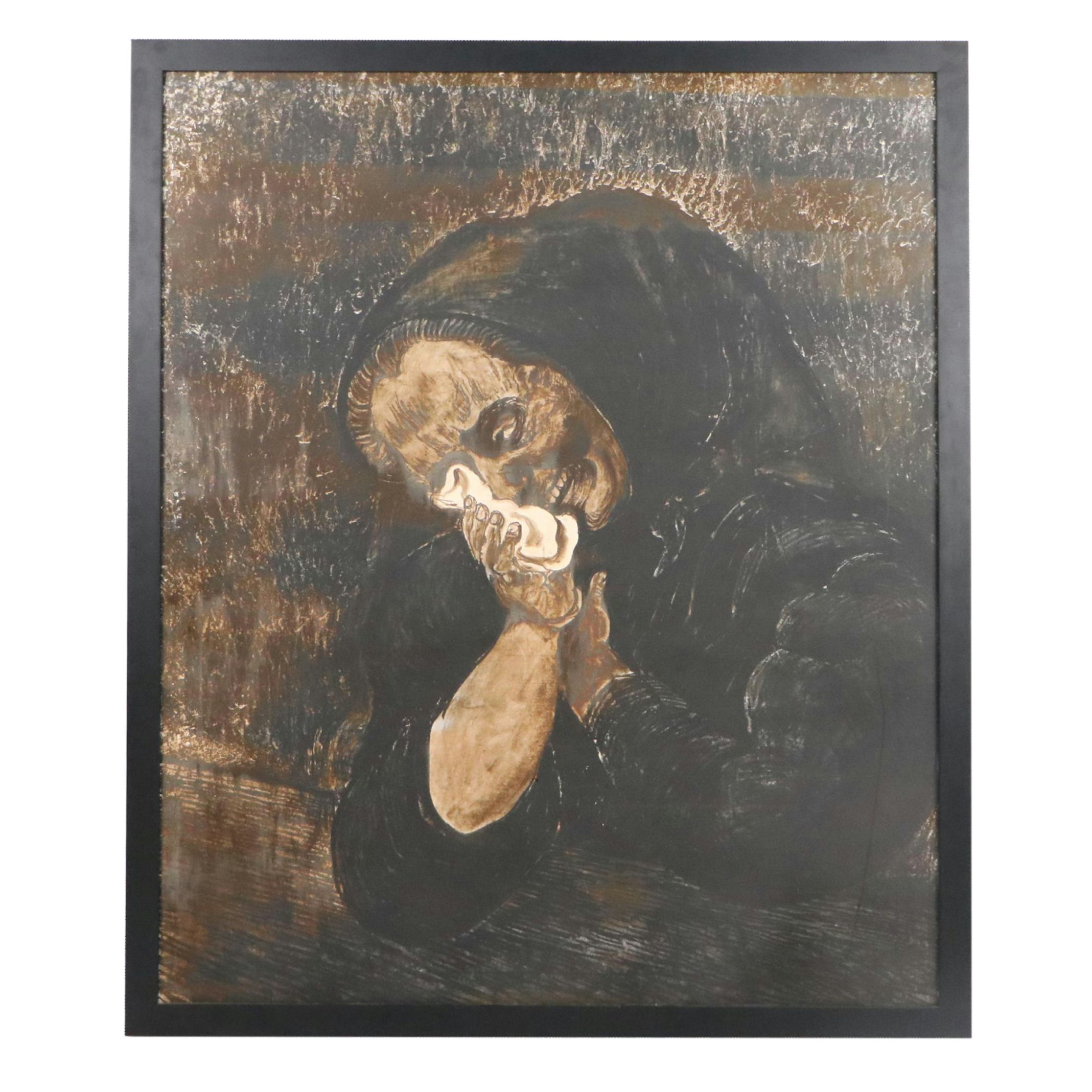 Giclée After Otto Pankok with Metallic Details of Weeping Woman, 21st Century