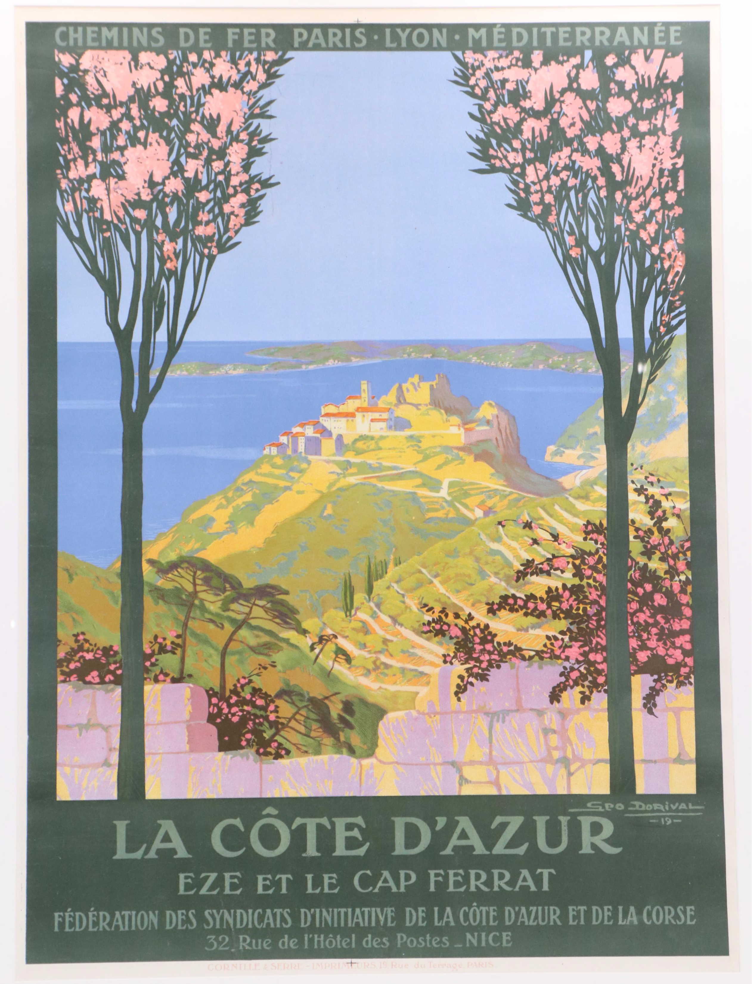Géo Dorival PLM Railway Lithograph Poster "La Côte d'Azur," 1919