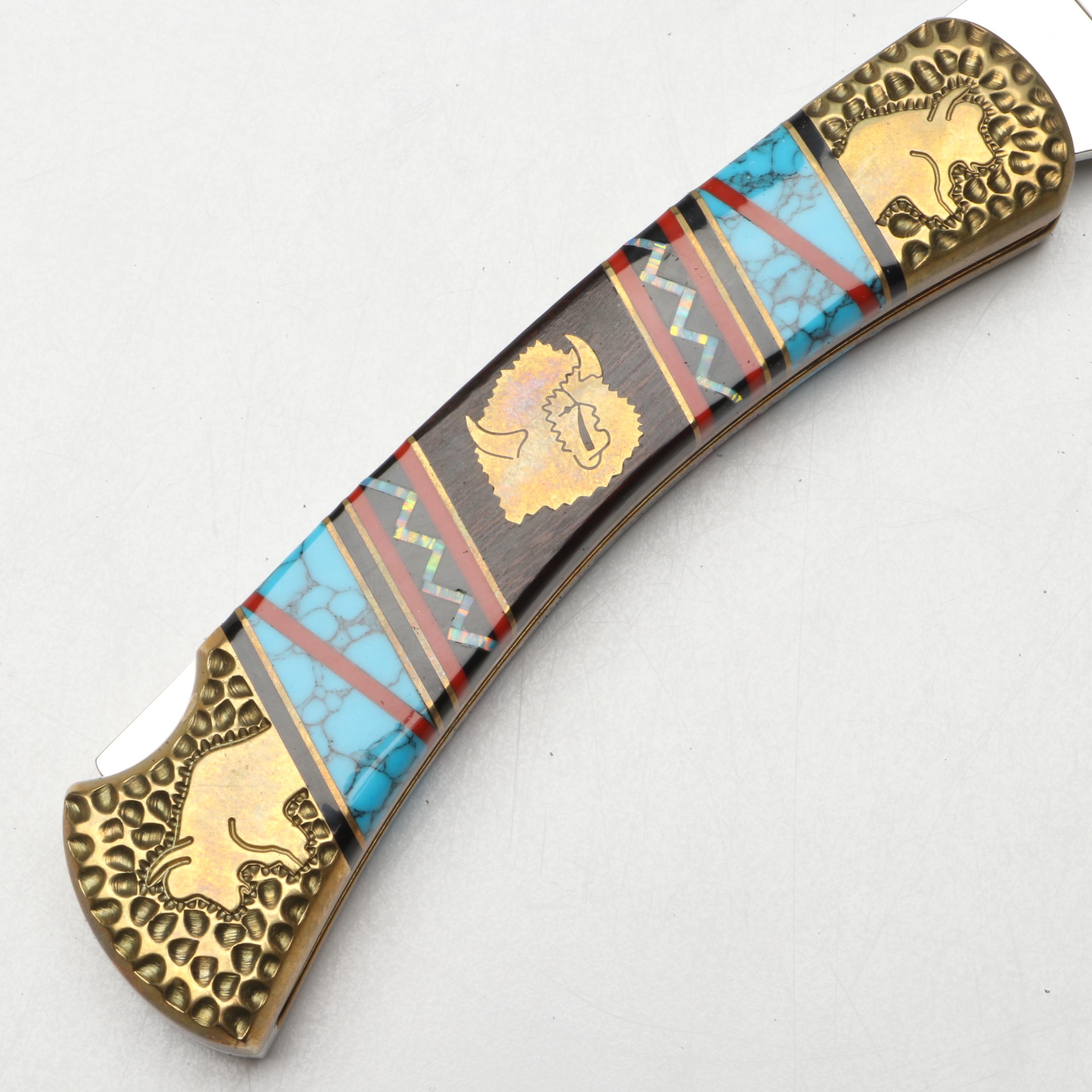 Brian Yellowhorse for Buck Limited Edition Stone Inlay Folding Knife