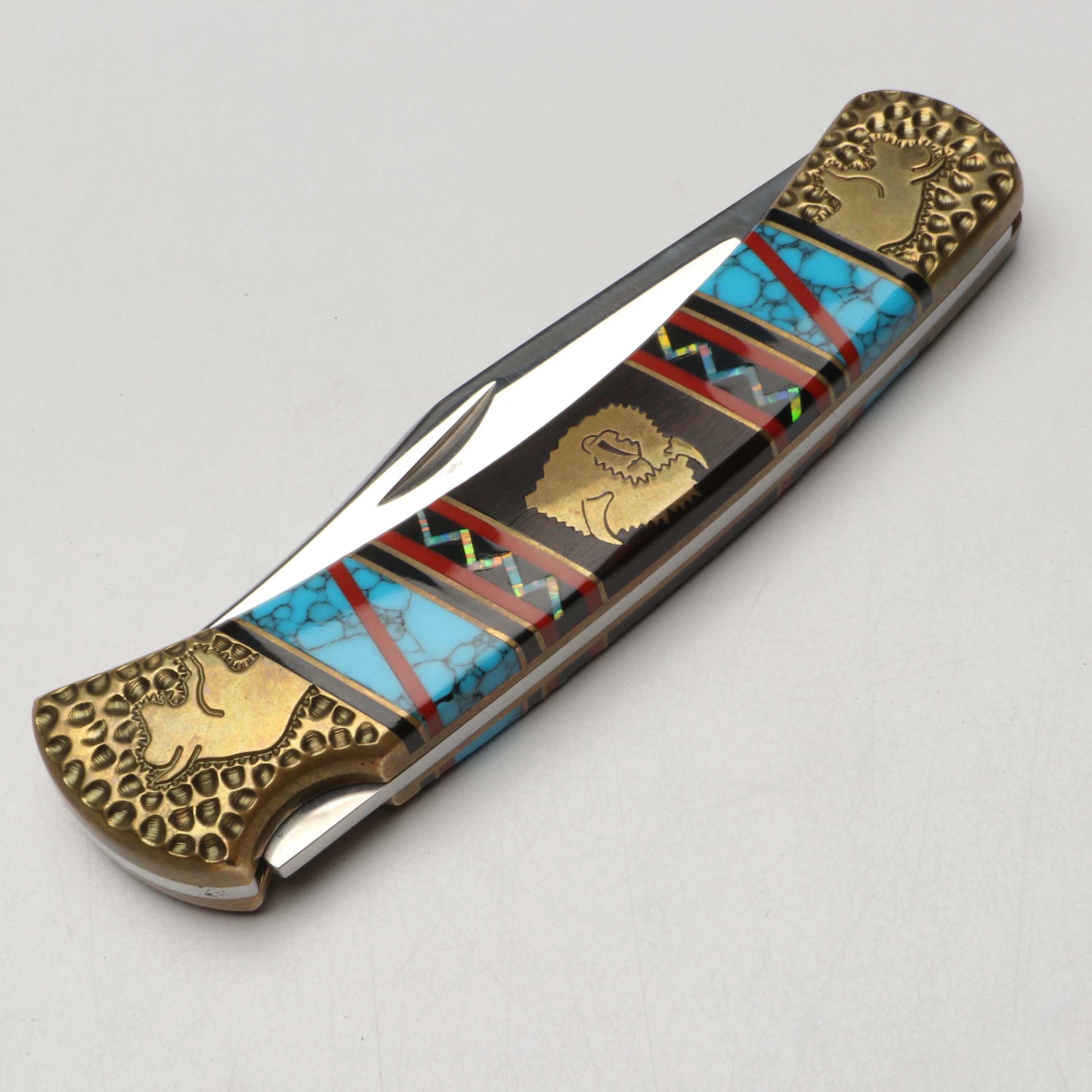 Brian Yellowhorse for Buck Limited Edition Stone Inlay Folding Knife