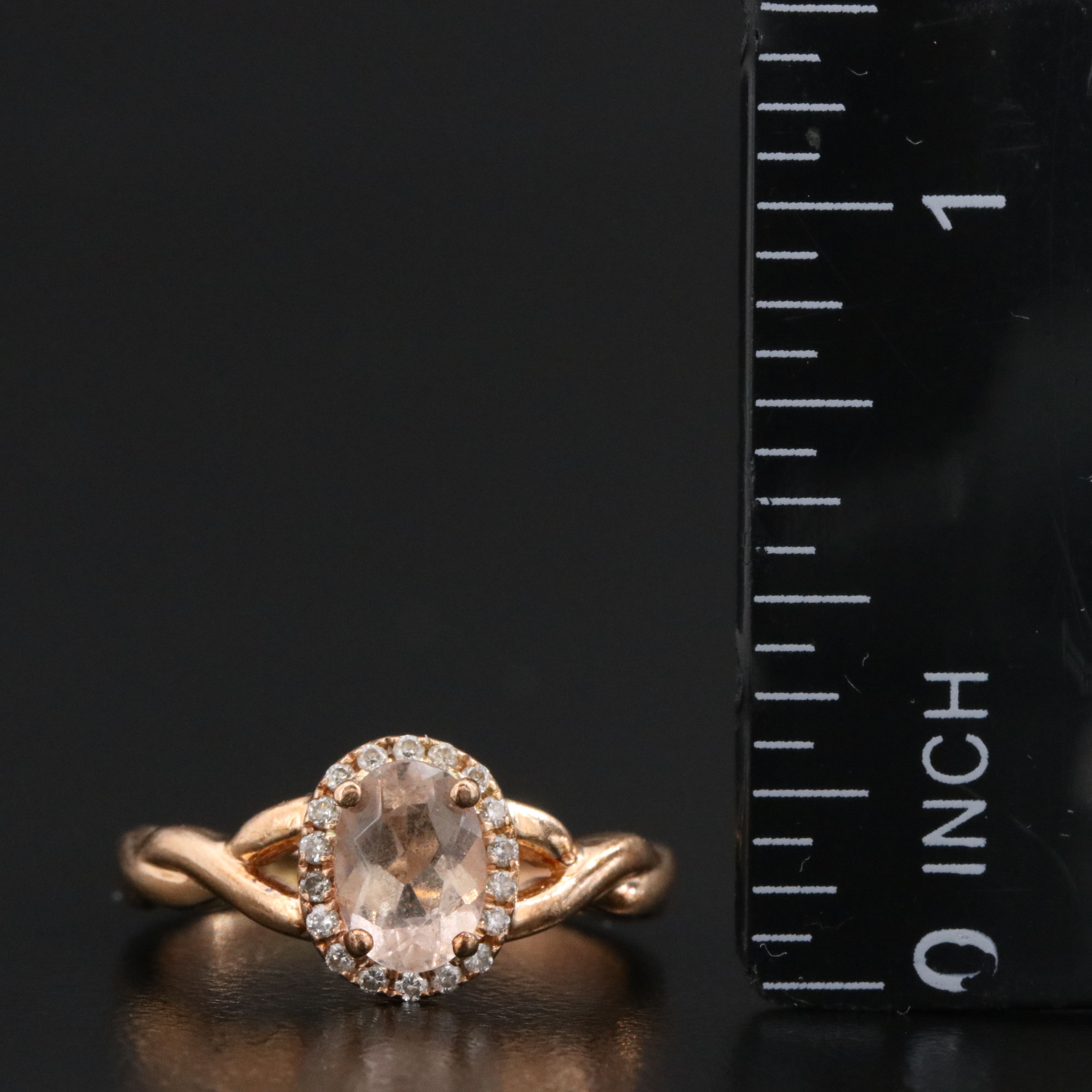 10K Rose Gold Morganite and Diamond Ring