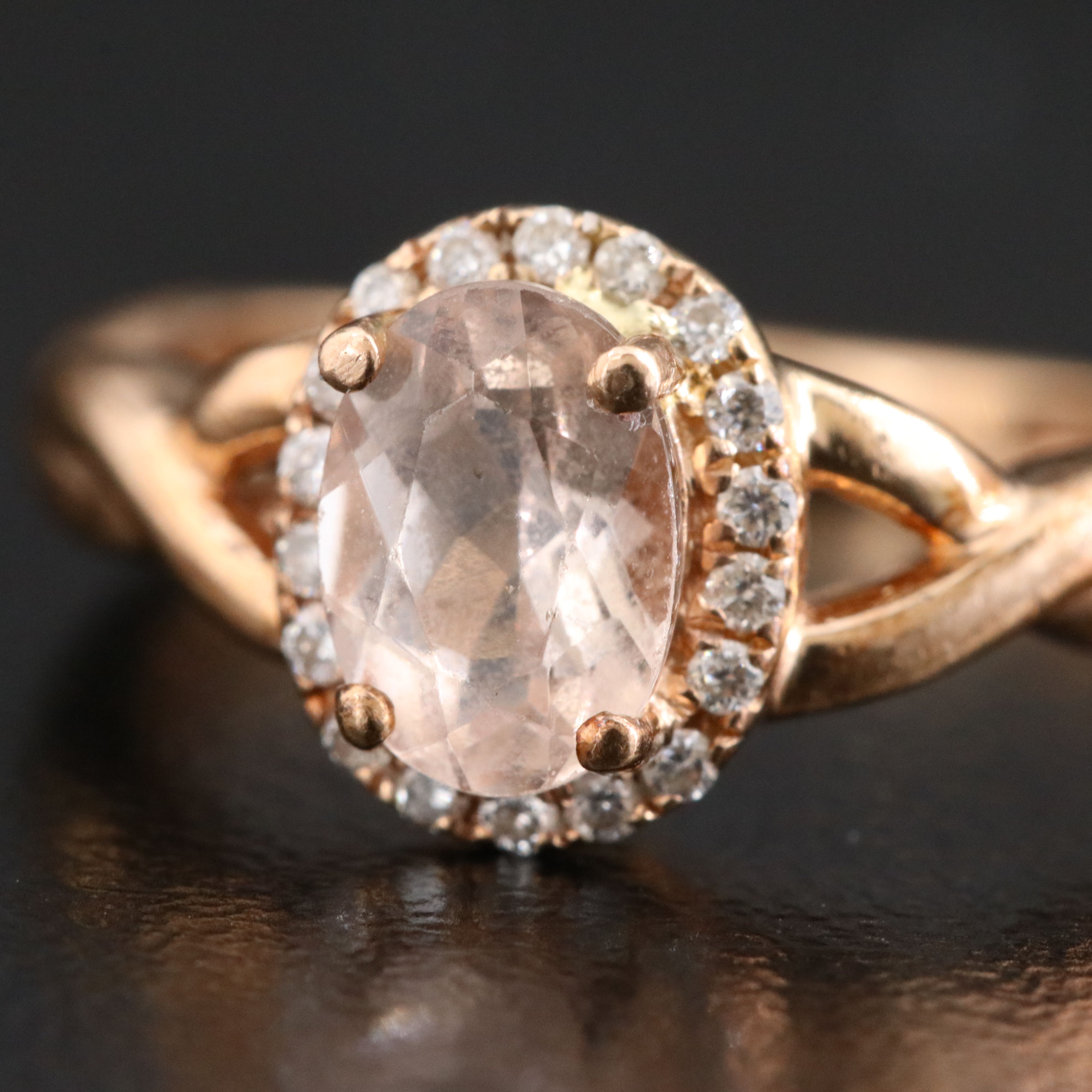 10K Rose Gold Morganite and Diamond Ring