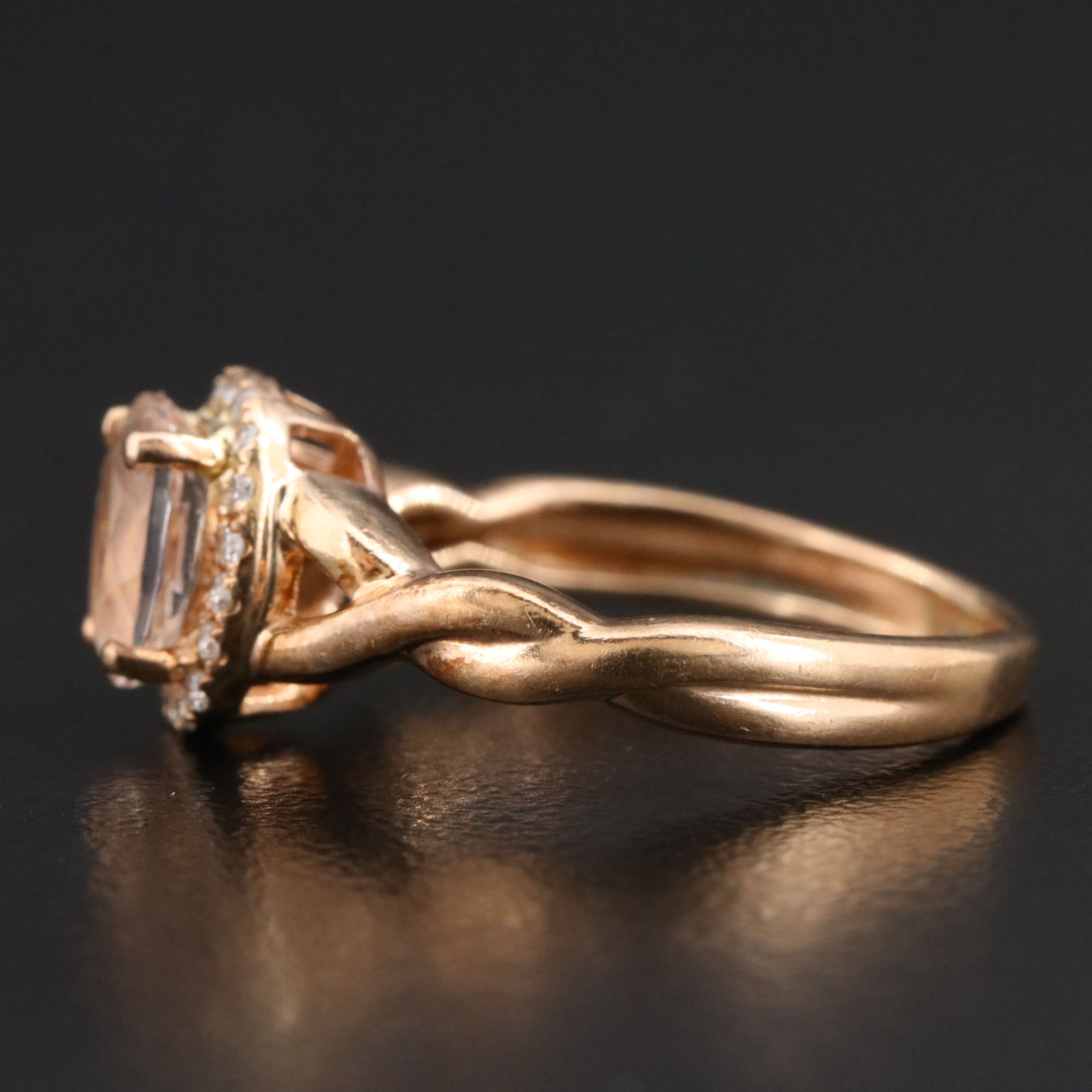 10K Rose Gold Morganite and Diamond Ring