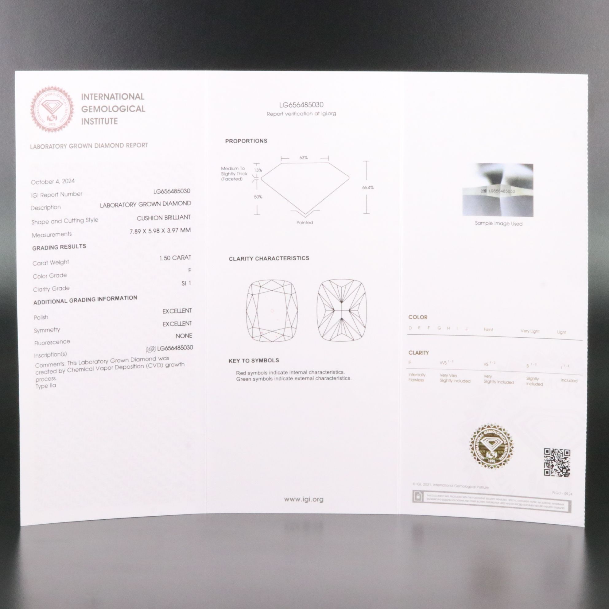 Loose 1.50 CT Lab Grown Diamond with IGI Report