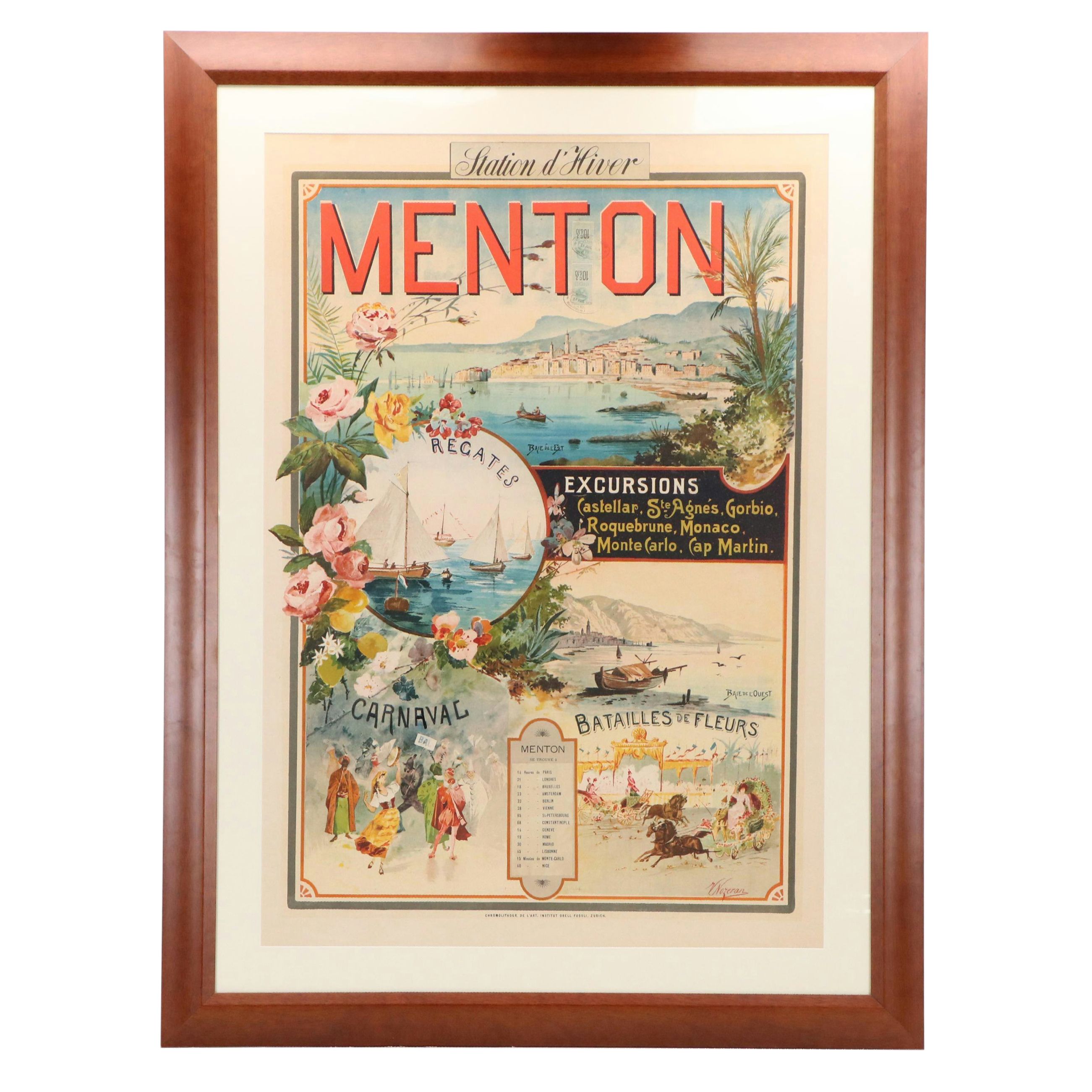 Chromolithograph Travel Poster "Menton," Circa 1900