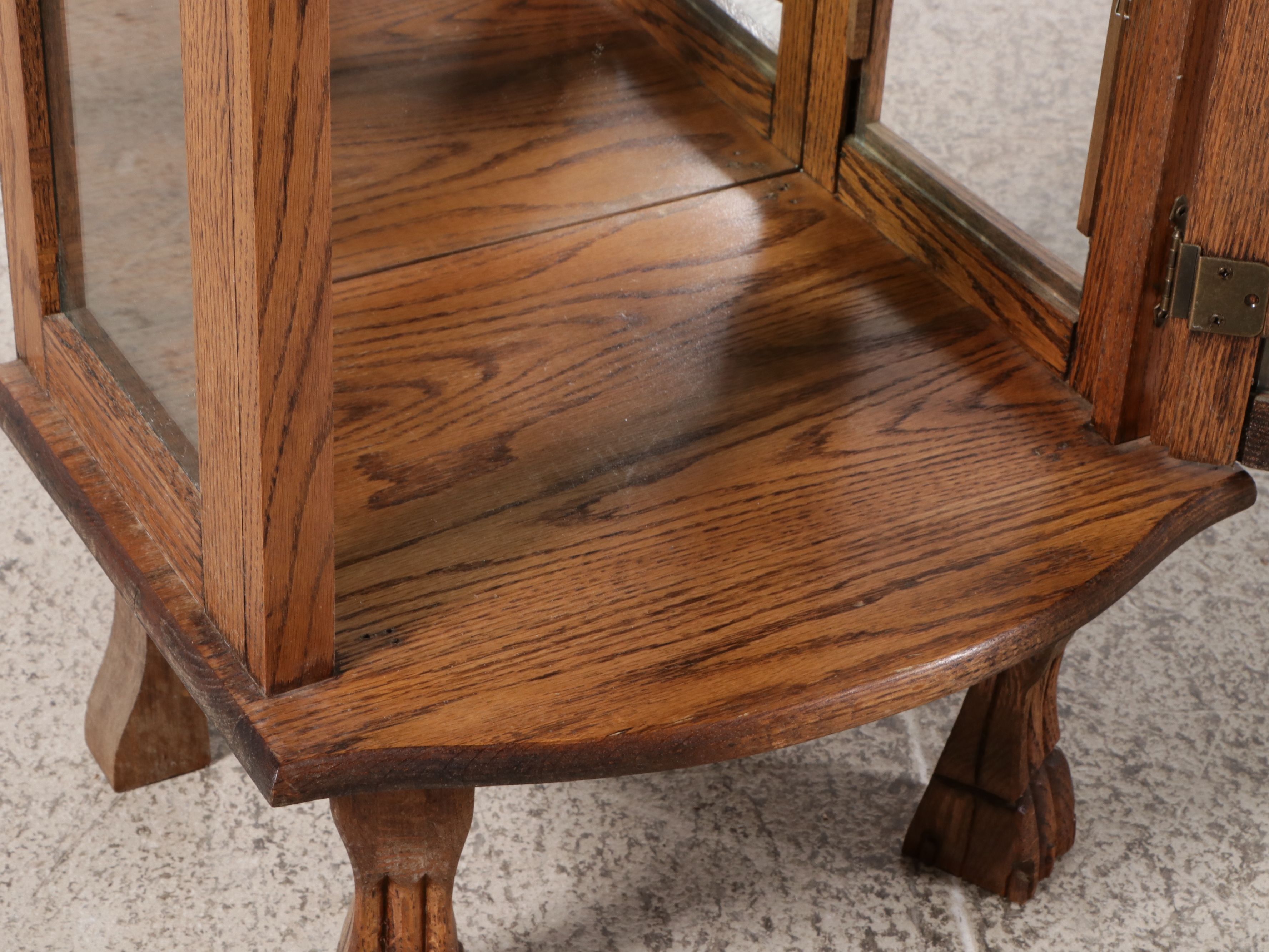 Edwardian Style Oak Illuminated Curio Cabinet