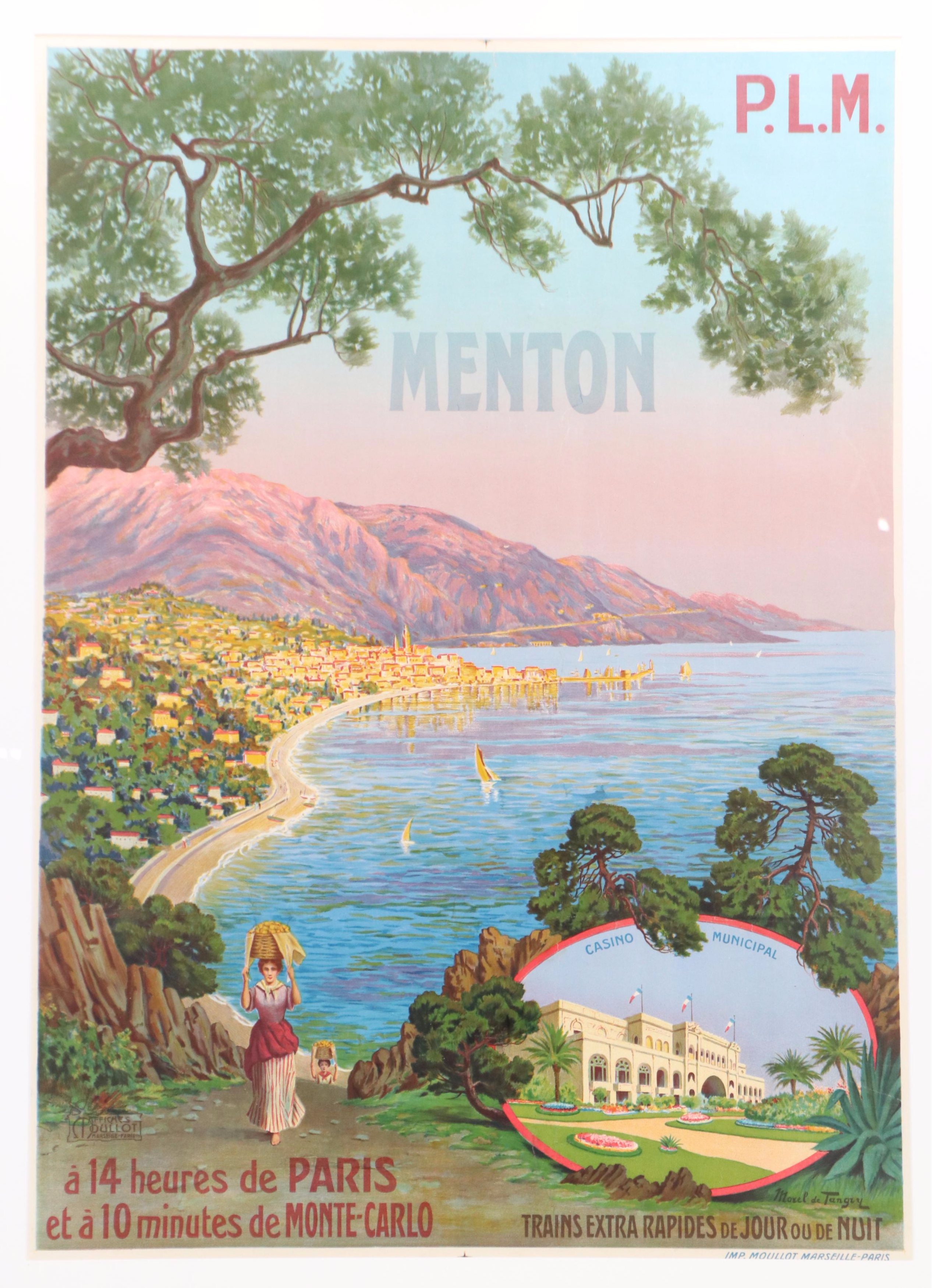 Morel De Tanguy Paris-Lyon-Méditerranée Railway Travel Poster "Menton"