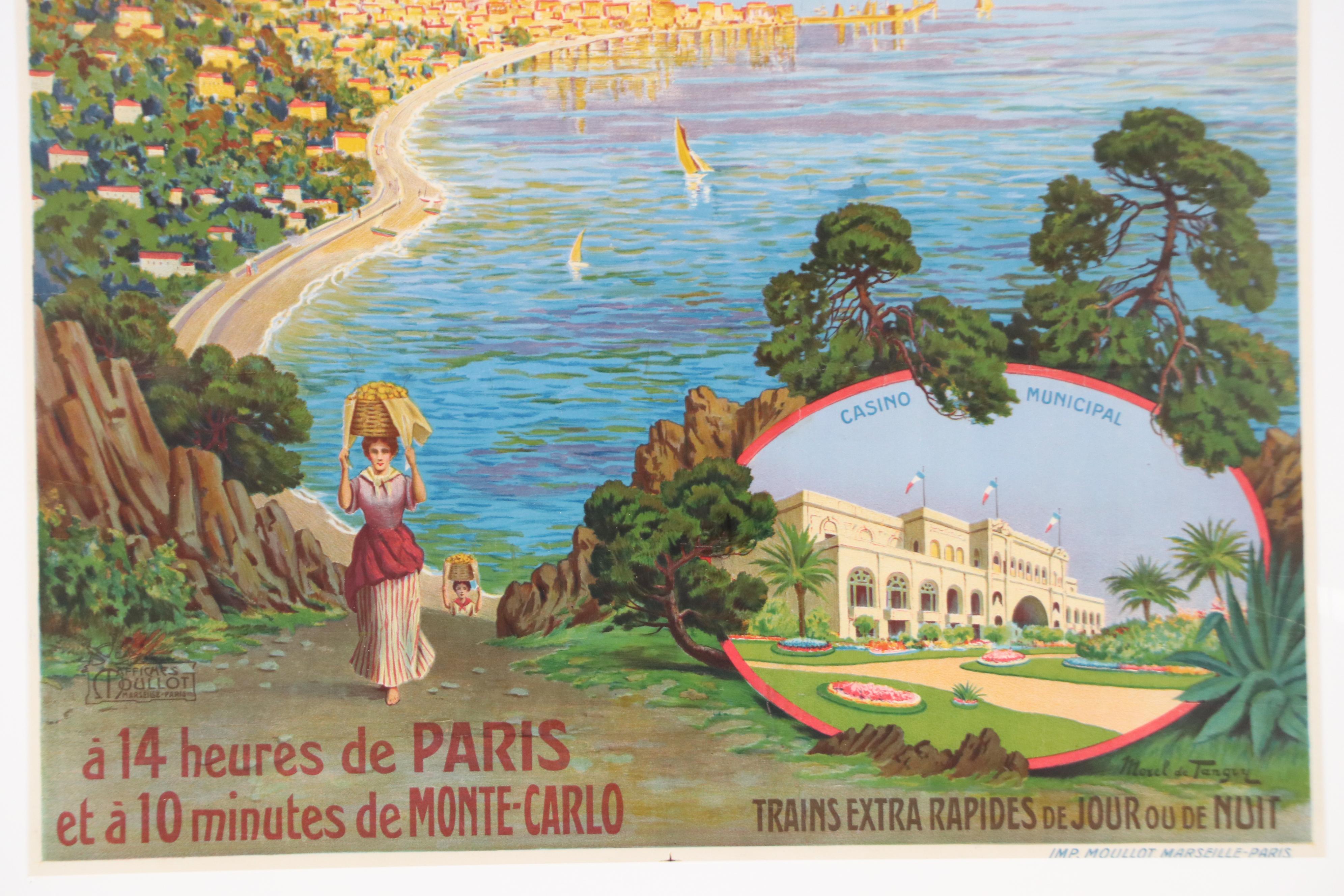 Morel De Tanguy Paris-Lyon-Méditerranée Railway Travel Poster "Menton"