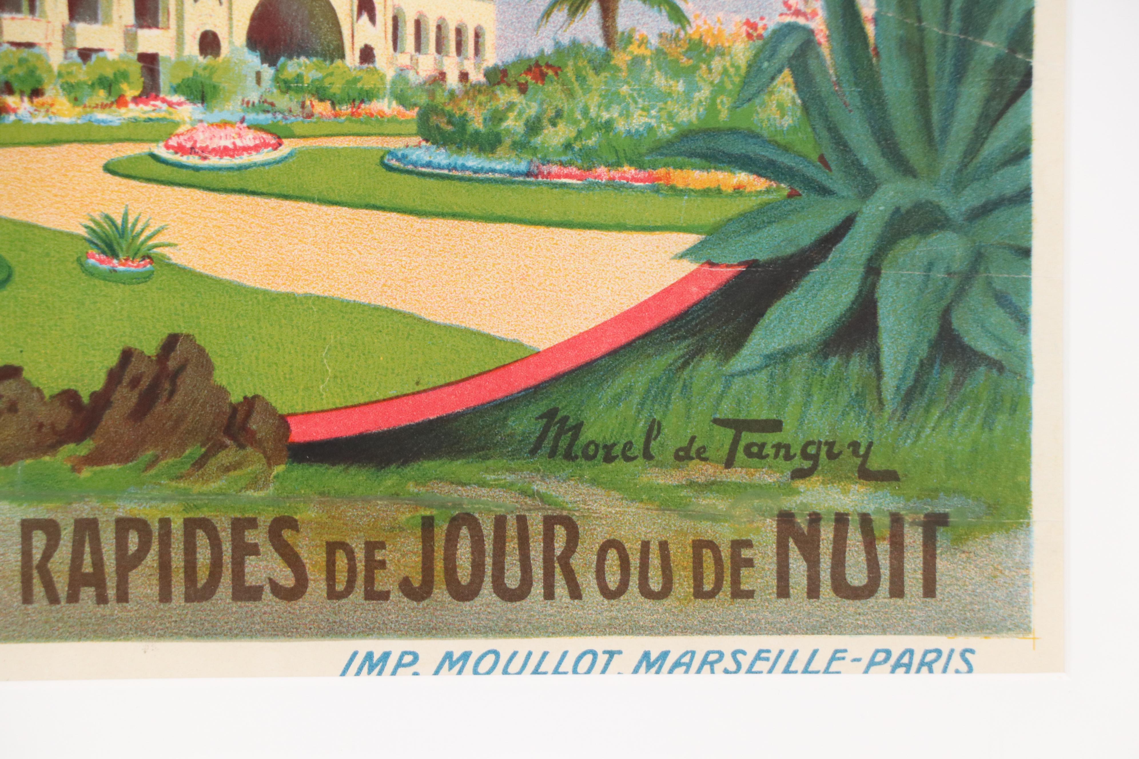 Morel De Tanguy Paris-Lyon-Méditerranée Railway Travel Poster "Menton"