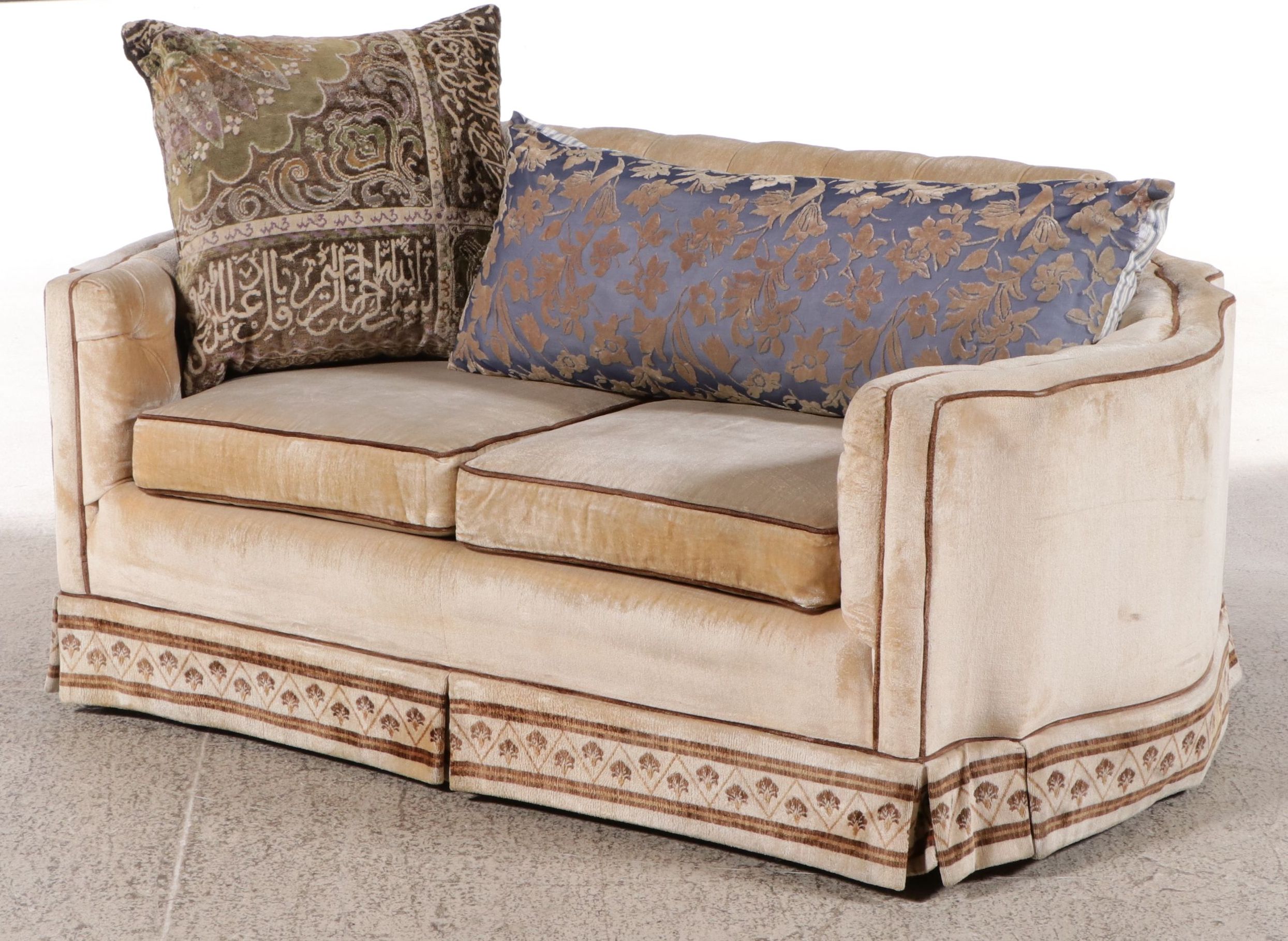 Hollywood Regency Button-Tufted Velour Upholstered Loveseat, Mid-20th Century