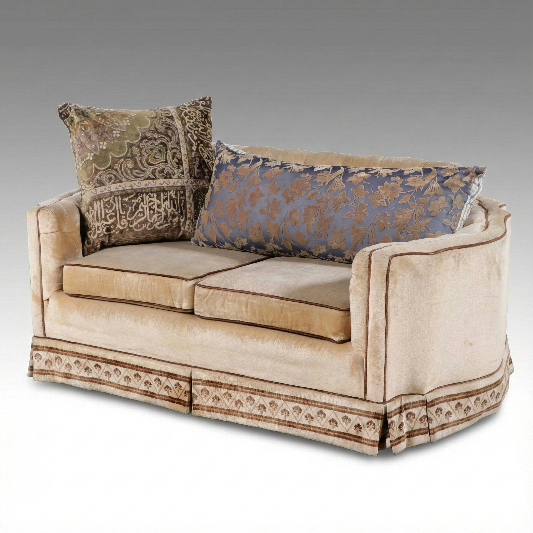 Hollywood Regency Button-Tufted Velour Upholstered Loveseat, Mid-20th Century