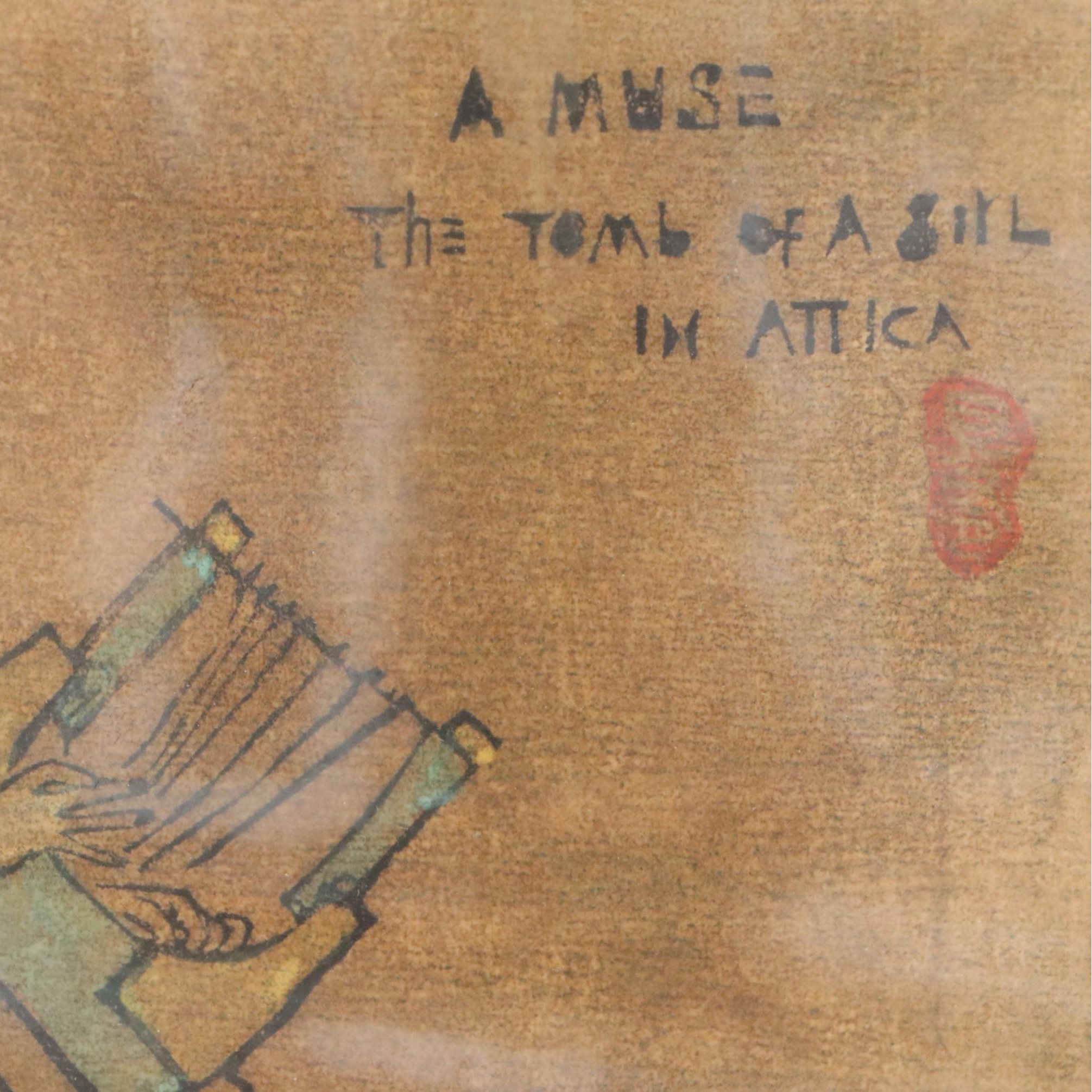 Woodblock Print "A Muse: The Tomb of a Sill in Attica"