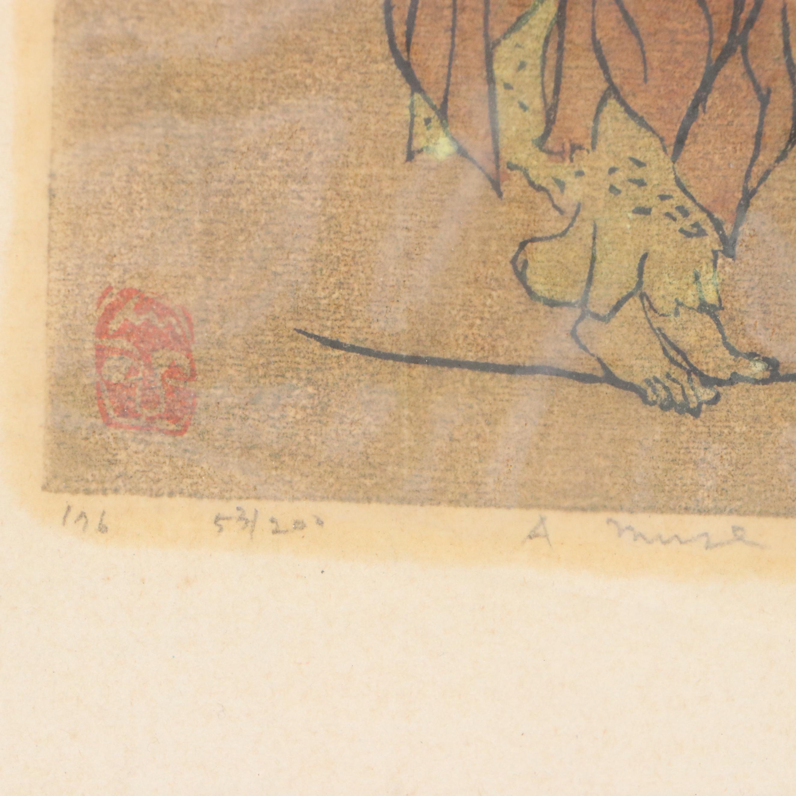 Woodblock Print "A Muse: The Tomb of a Sill in Attica"