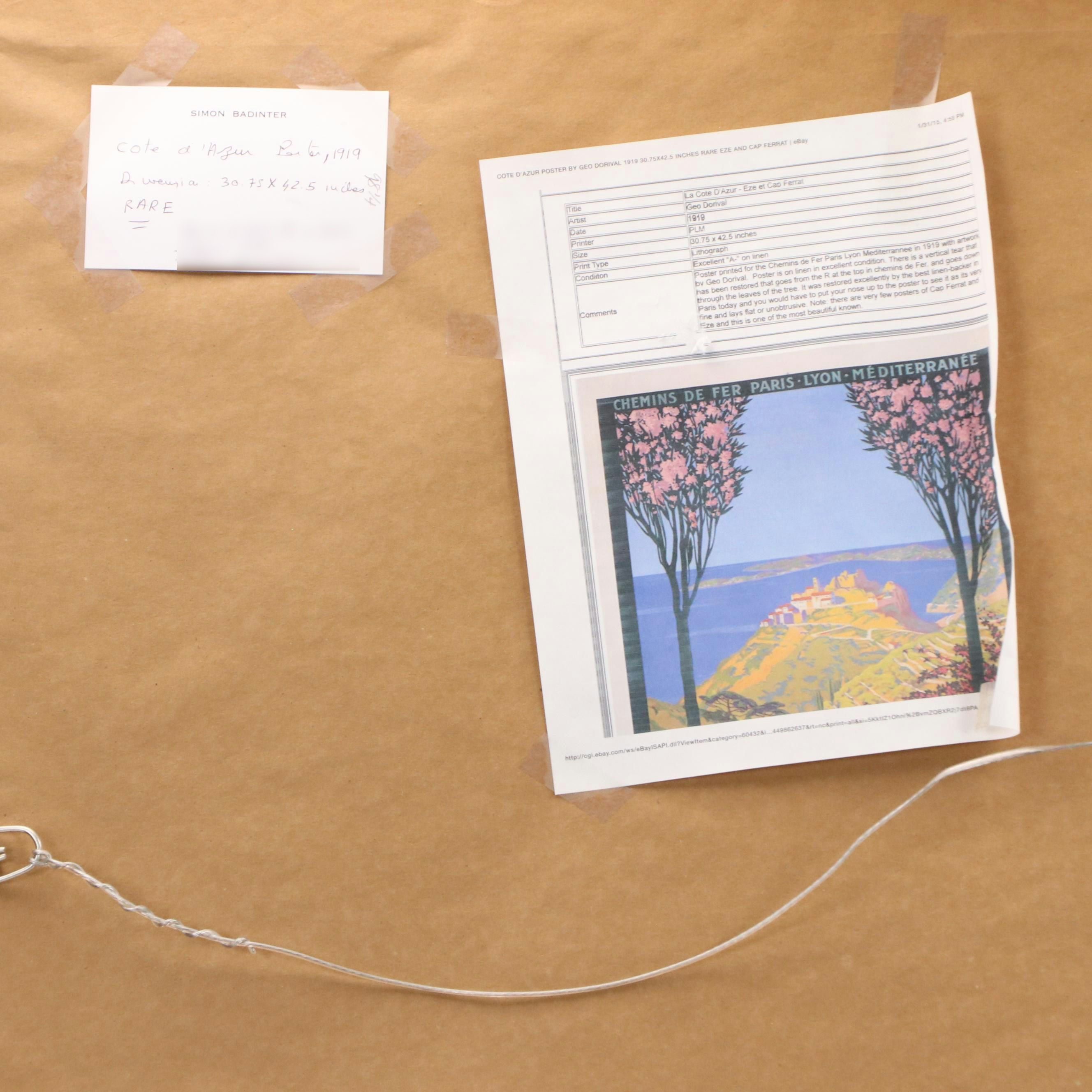 Géo Dorival PLM Railway Lithograph Poster "La Côte d'Azur," 1919