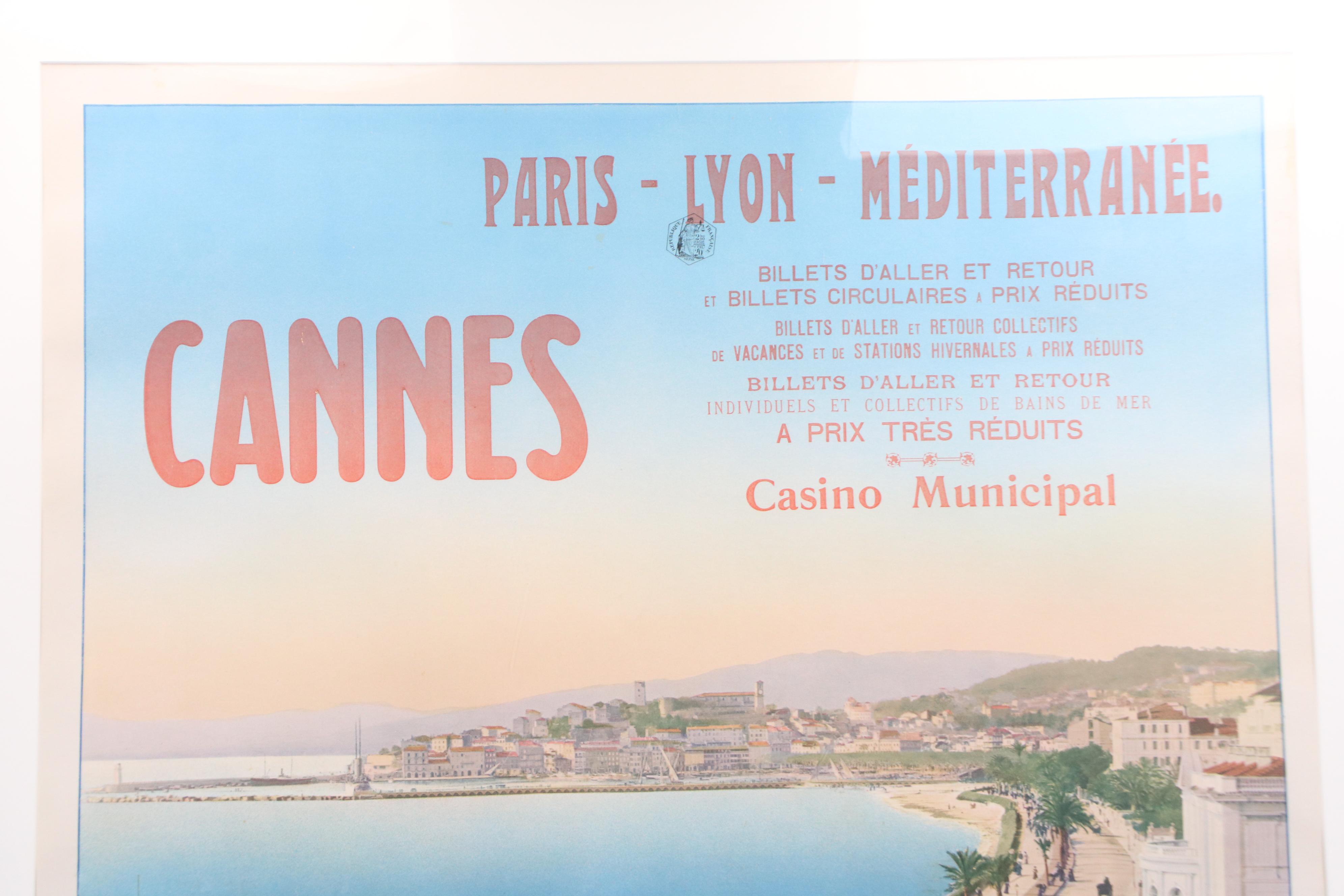 Paris-Lyon-Méditerranée Railway Travel Poster "Cannes," Early 20th Century