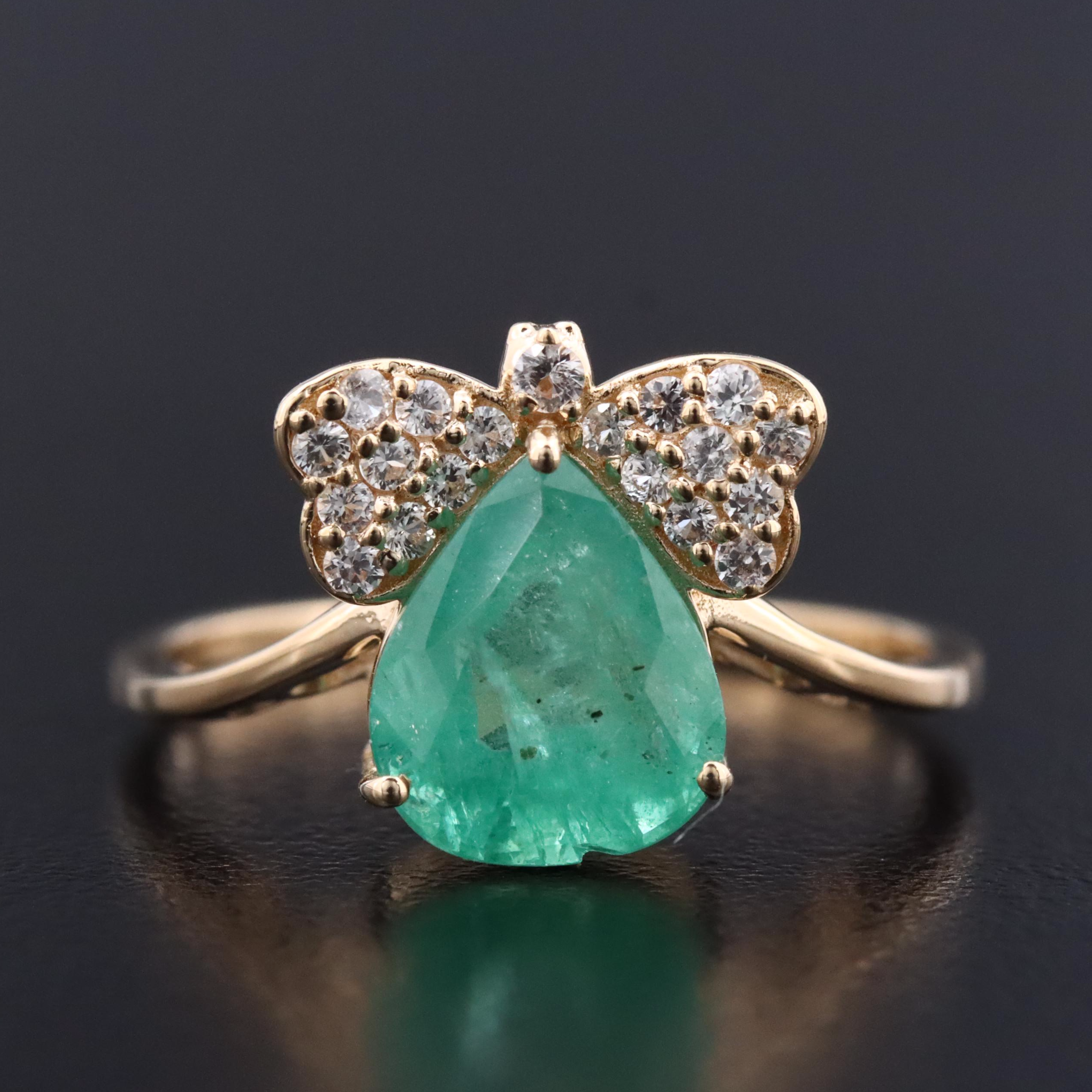 14K Emerald and White Sapphire Ring