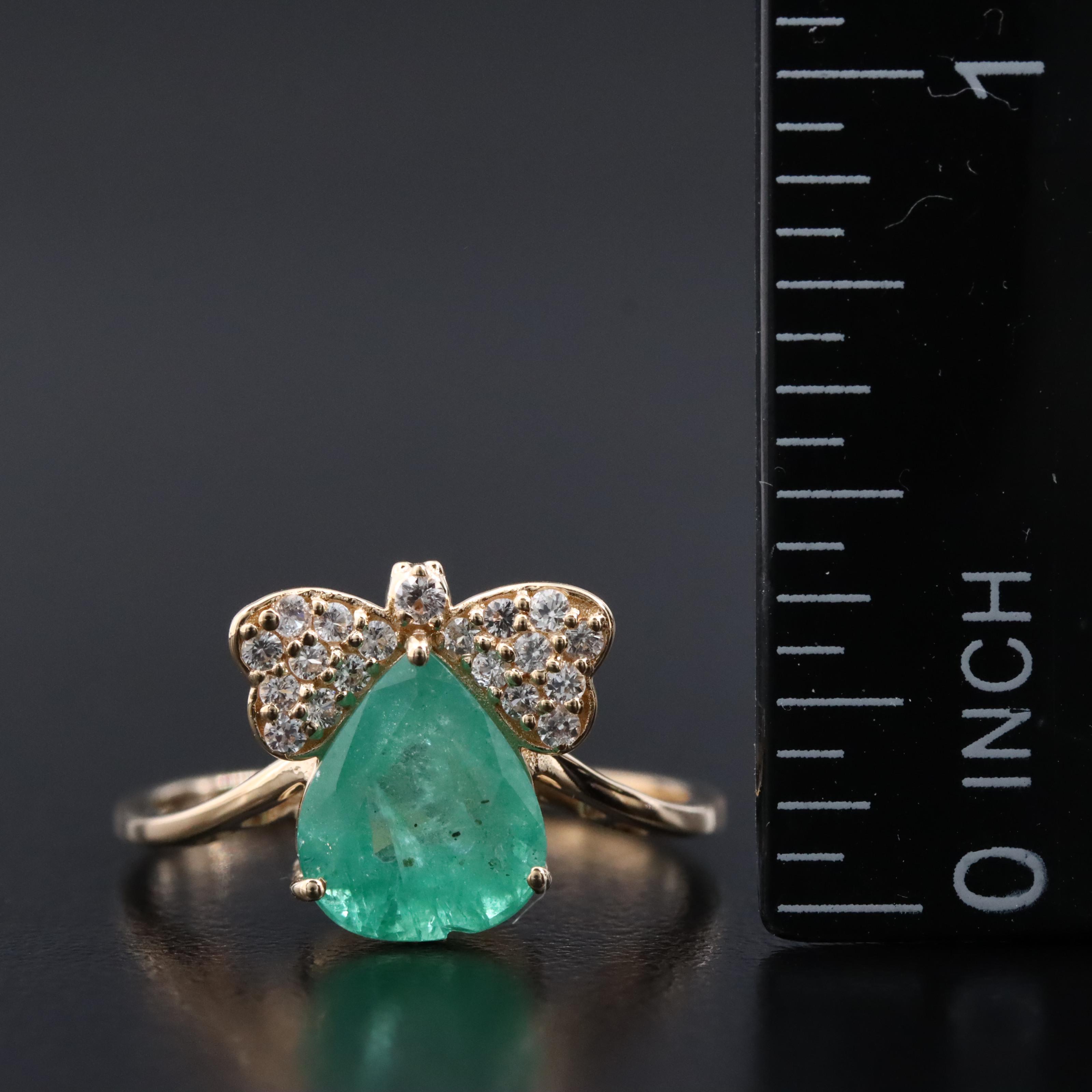 14K Emerald and White Sapphire Ring