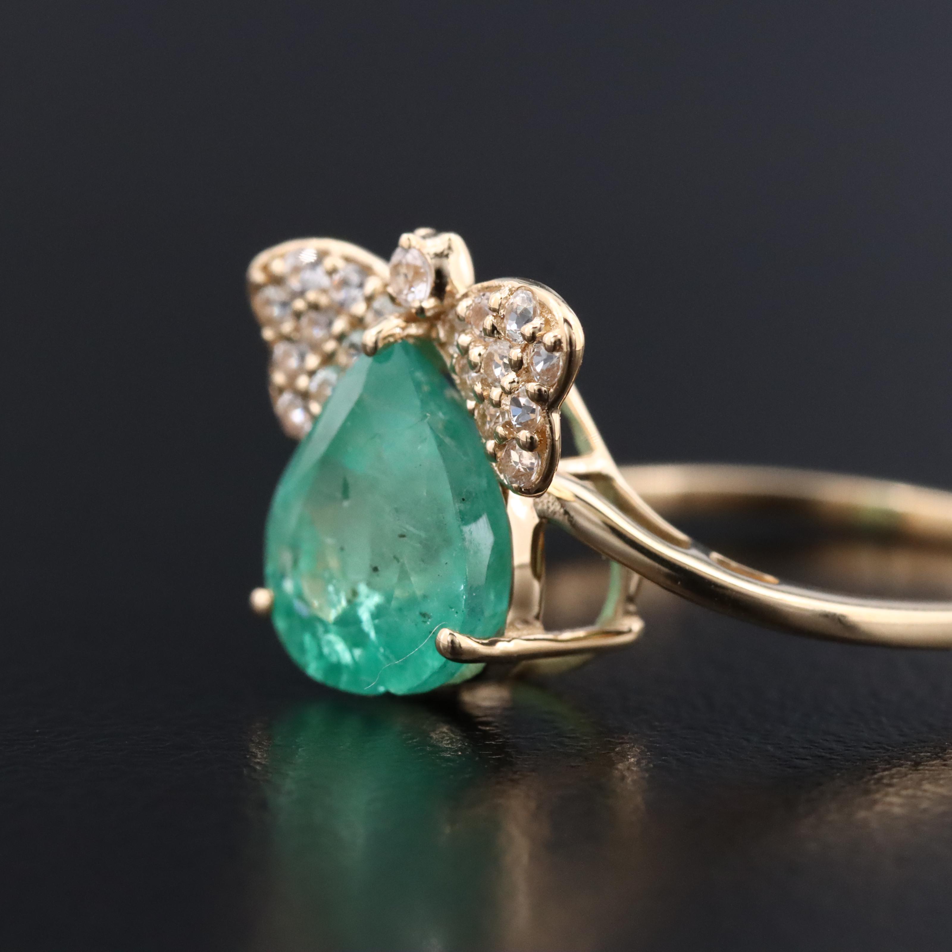 14K Emerald and White Sapphire Ring