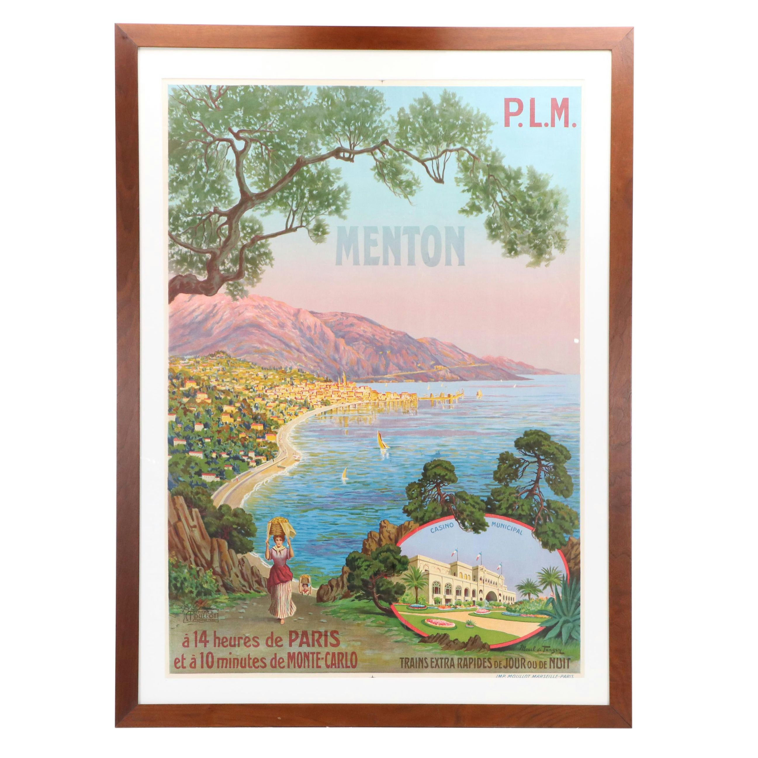 Morel De Tanguy Paris-Lyon-Méditerranée Railway Travel Poster "Menton"