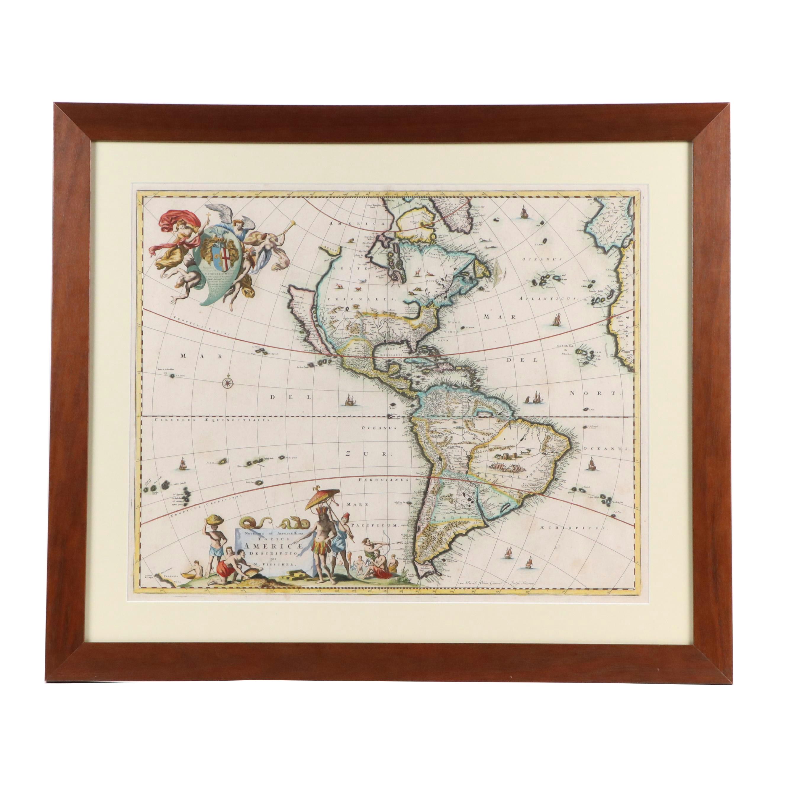 Nicolas Visscher Map Engraving "Novissima et Accuratissima Totius Americae"