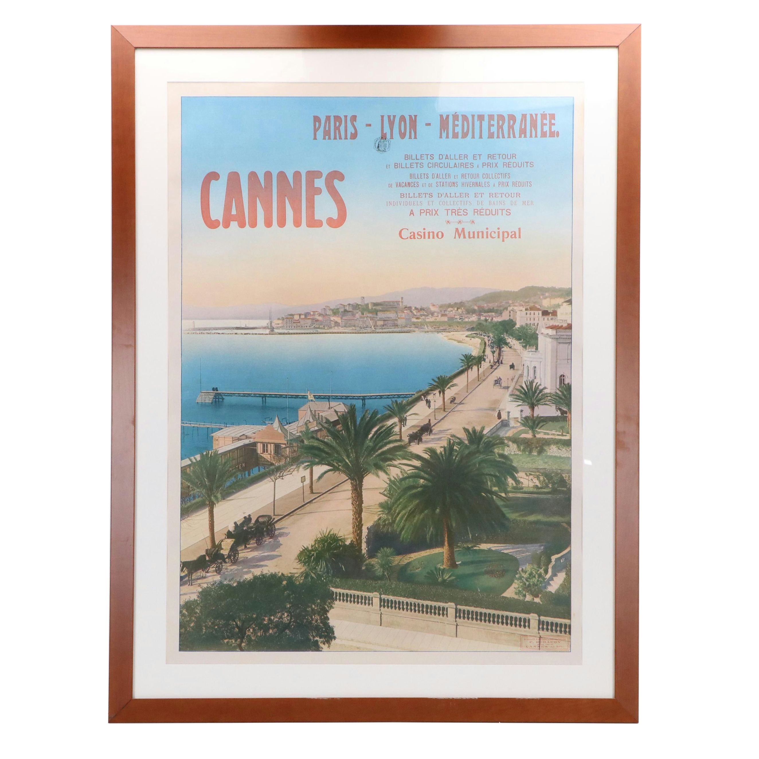 Paris-Lyon-Méditerranée Railway Travel Poster "Cannes," Early 20th Century
