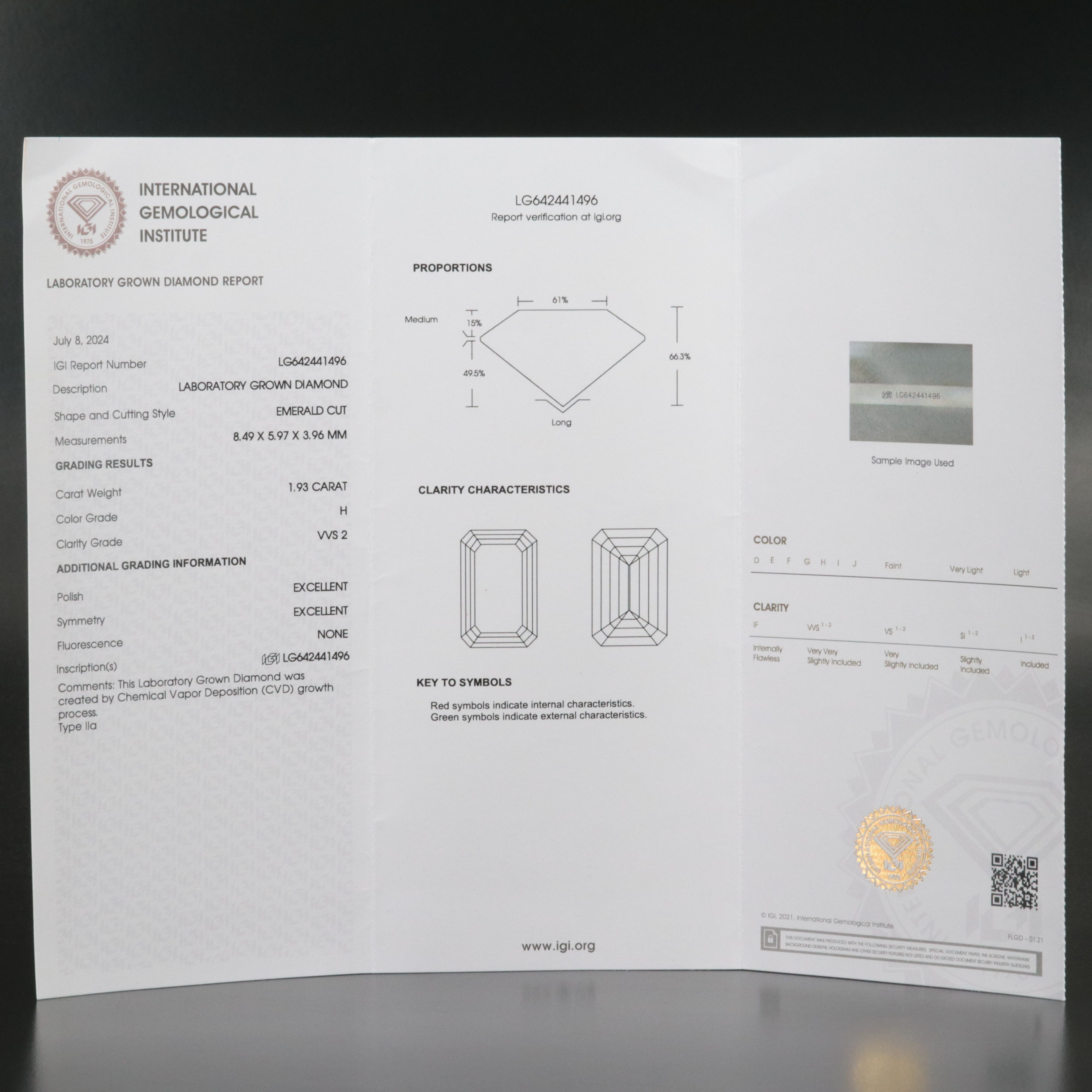 Loose 1.93 CT Lab Grown Diamond with IGI Report