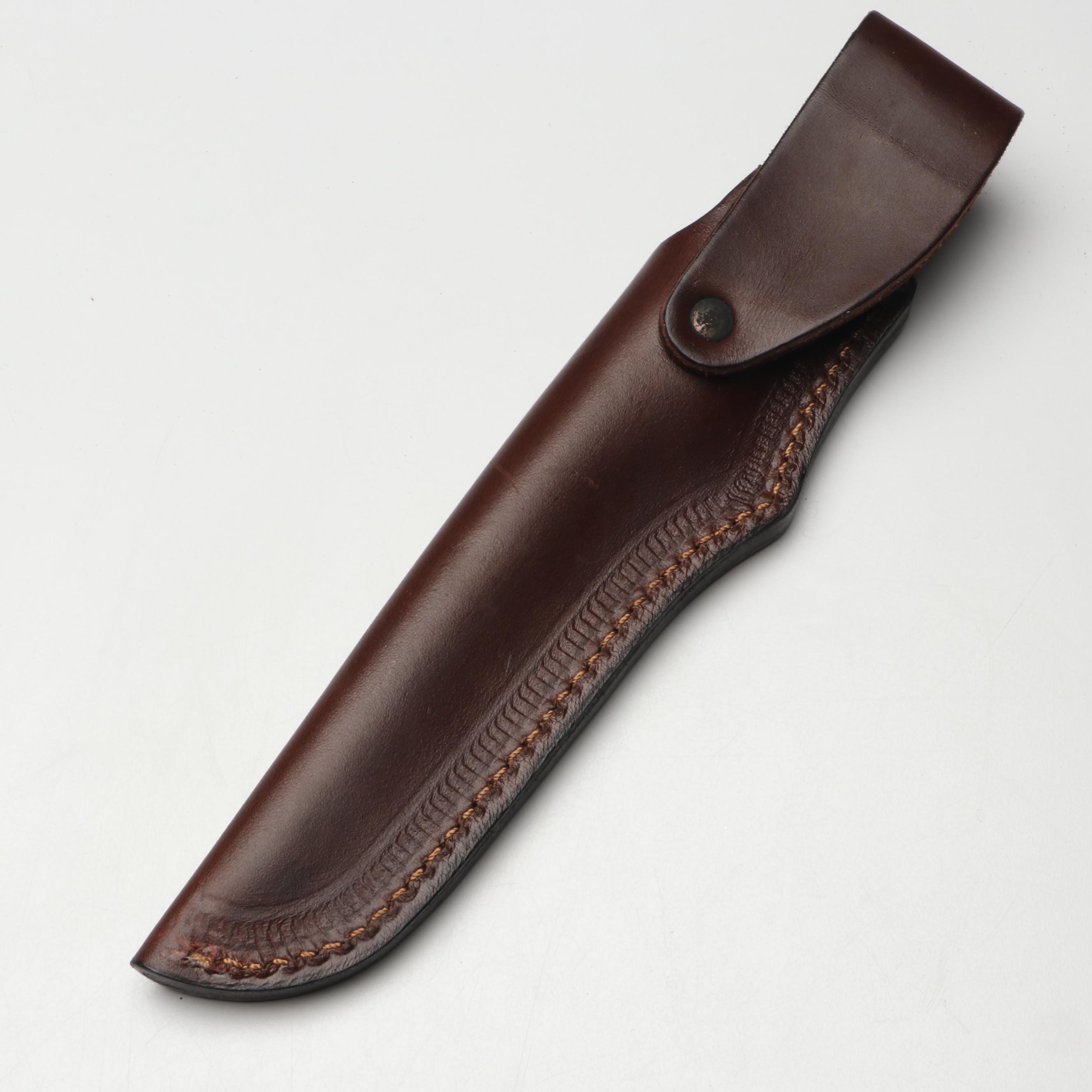 Boker Antler Handled and Stainless Steel Fixed Blade Knife in Leather Scabbard