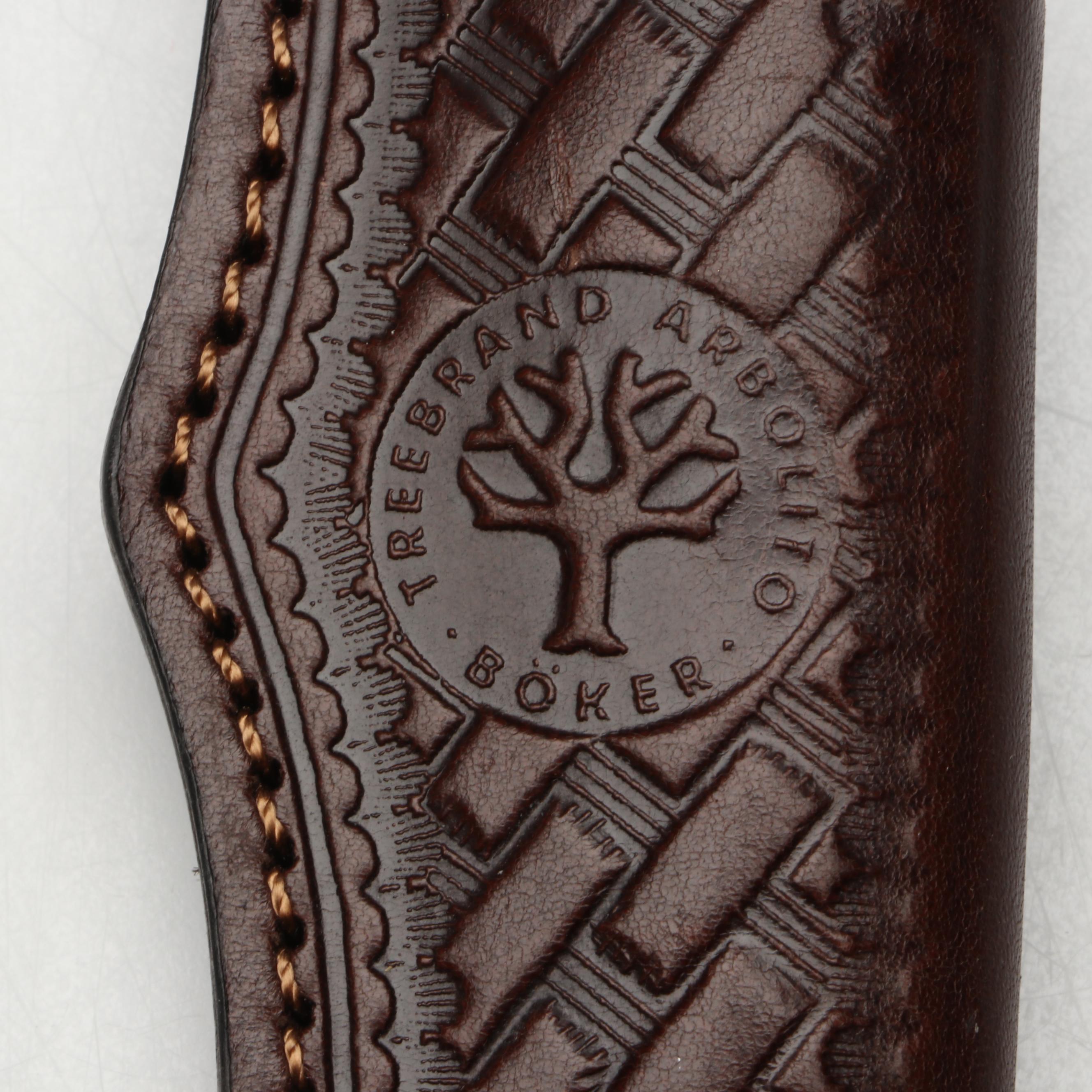 Boker Antler Handled and Stainless Steel Fixed Blade Knife in Leather Scabbard