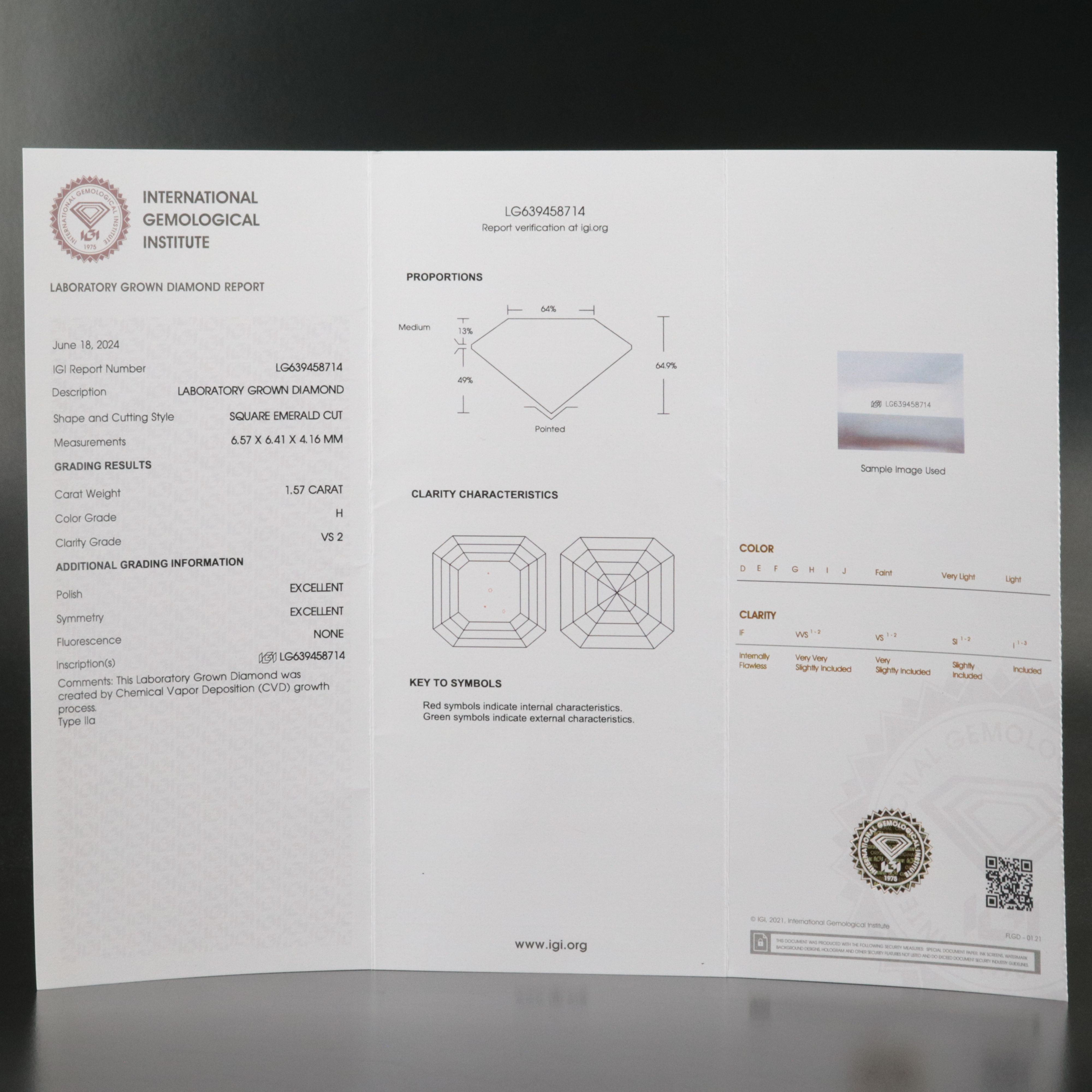 Loose 1.57 CT Lab Grown Diamond with IGI Report