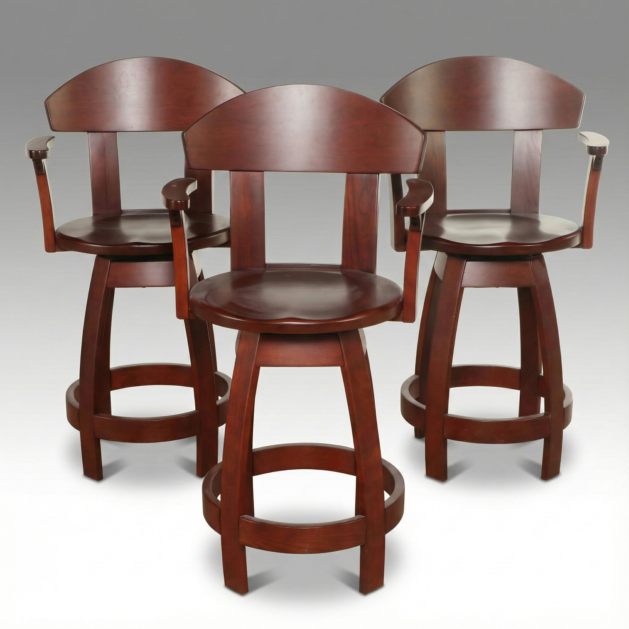 Set of Three Contemporary Walnut Swivel Barstools