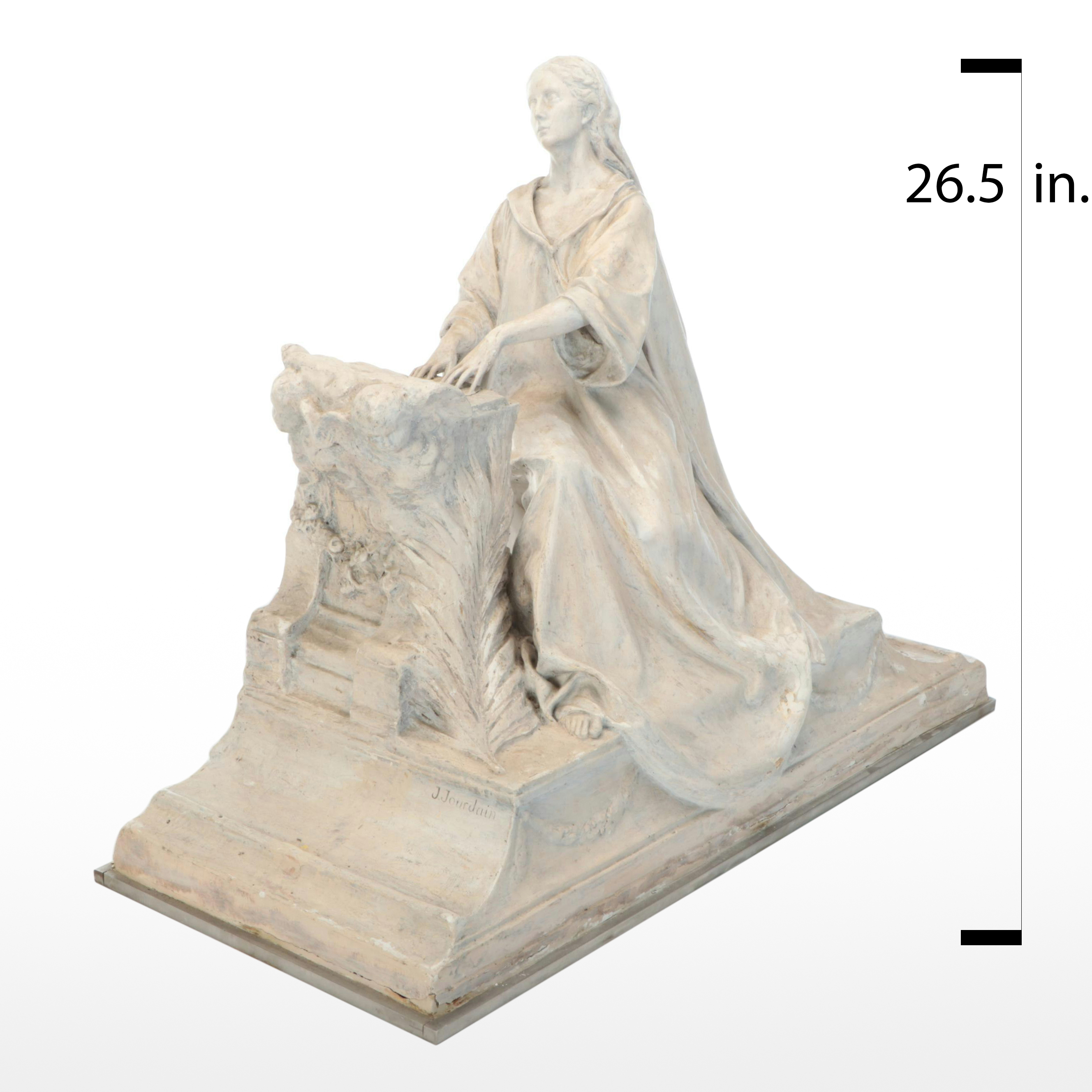 Jules Jourdain Painted Plaster Sculpture of Seated Woman, 19th Century