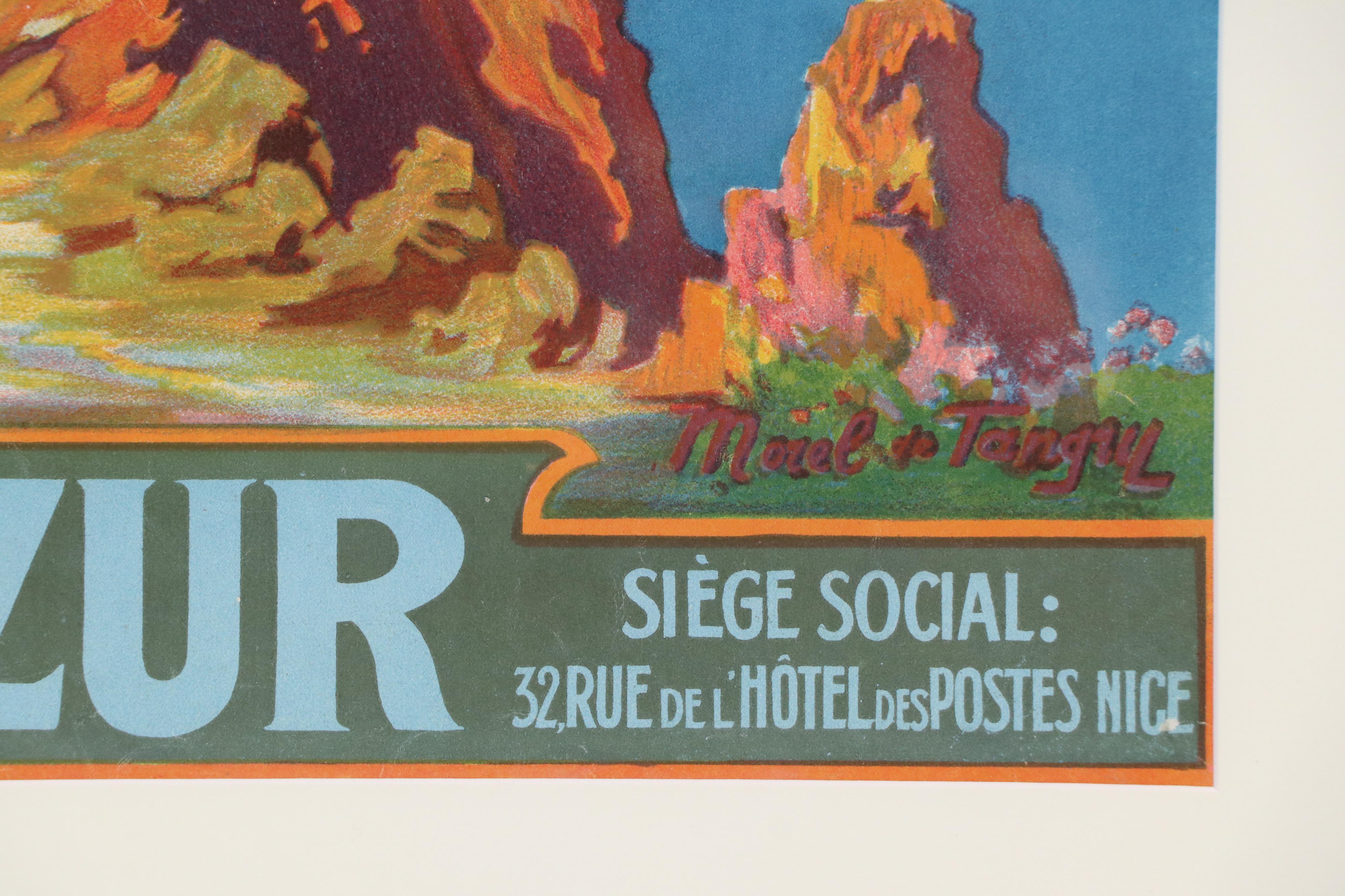 Adelin Charles Morel De Tanguy Travel Poster "La Côte d'Azur," Circa 1930