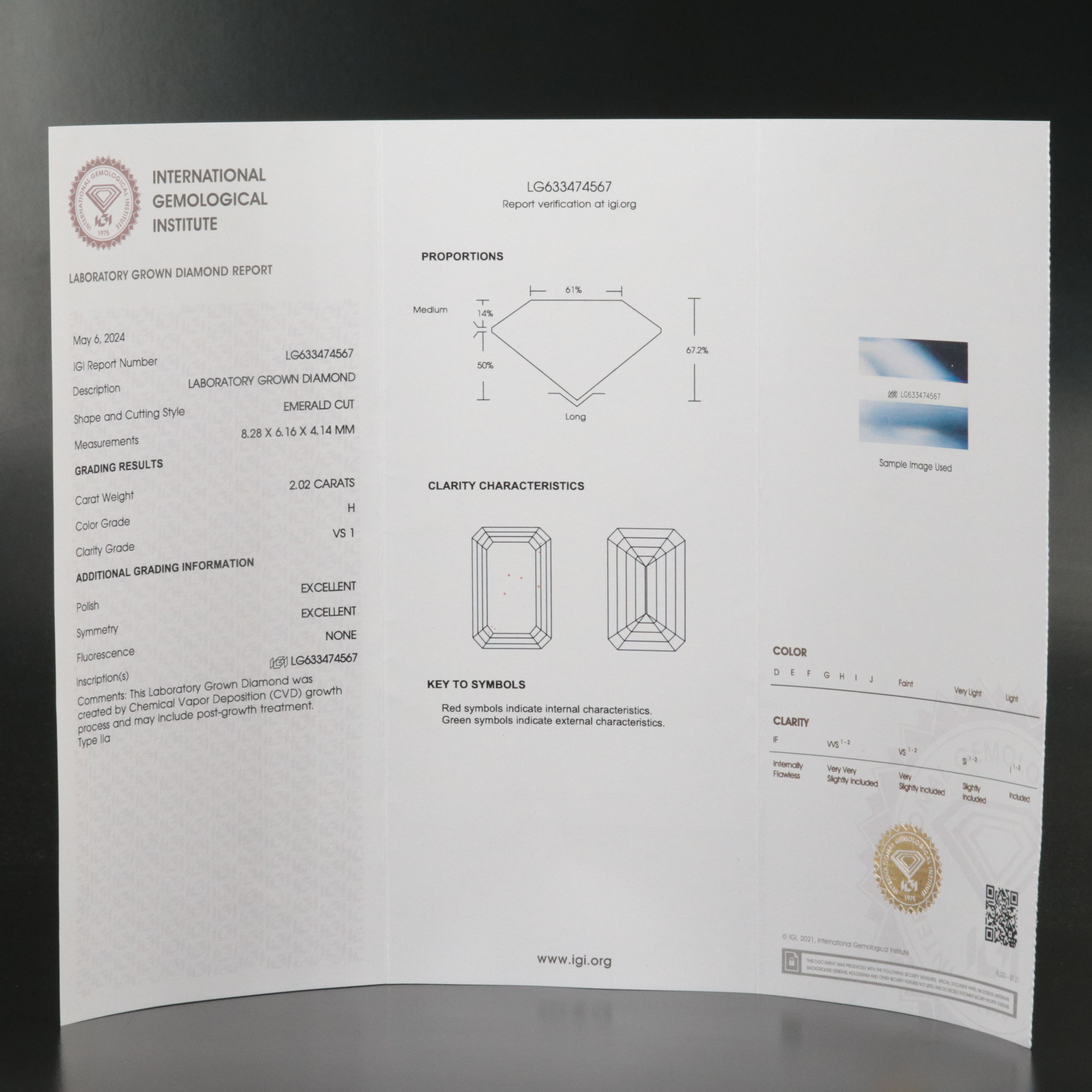 Loose 2.02 CT Lab Grown Diamond with IGI Report