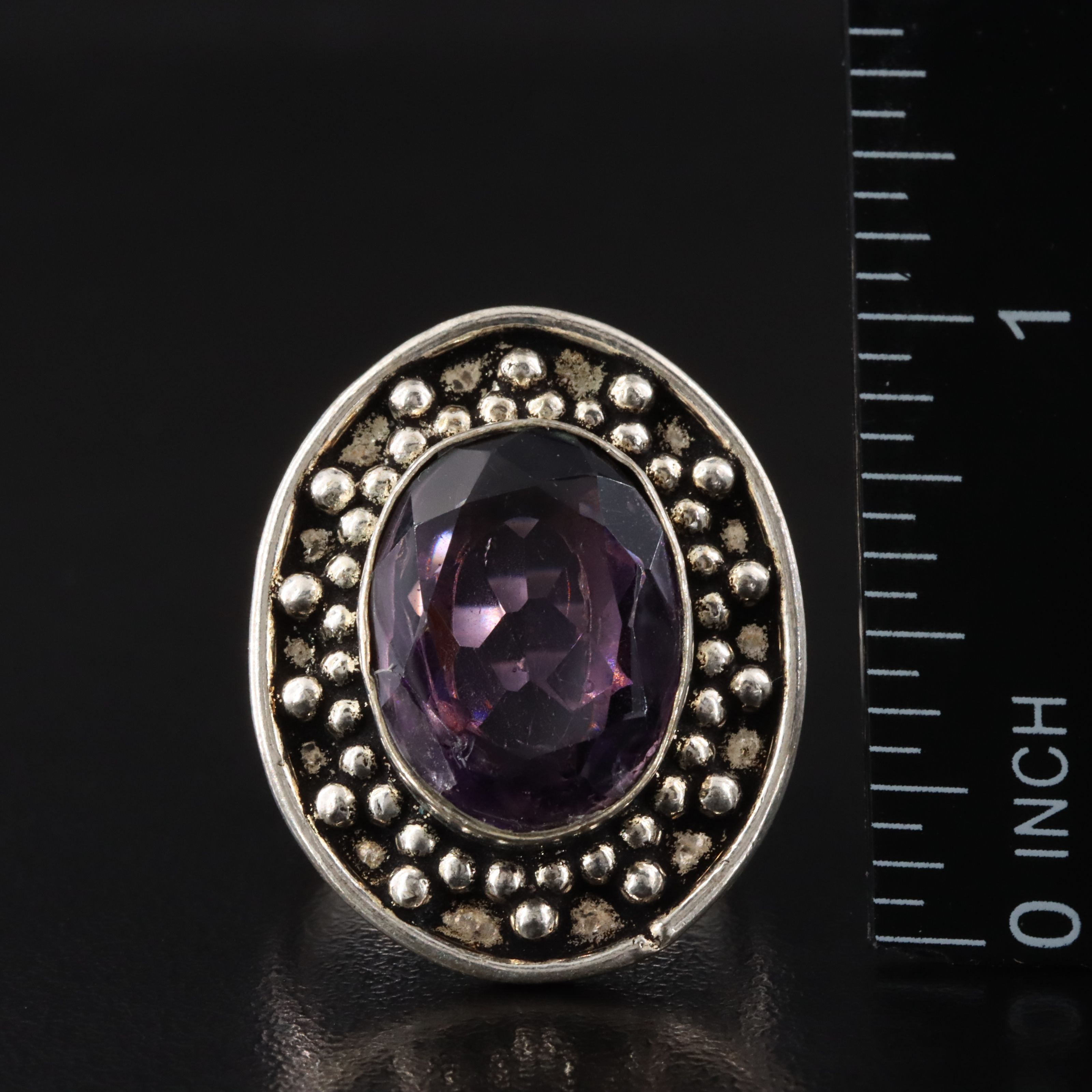 Sterling Rainbow Moonstone and Purple Glass Rings