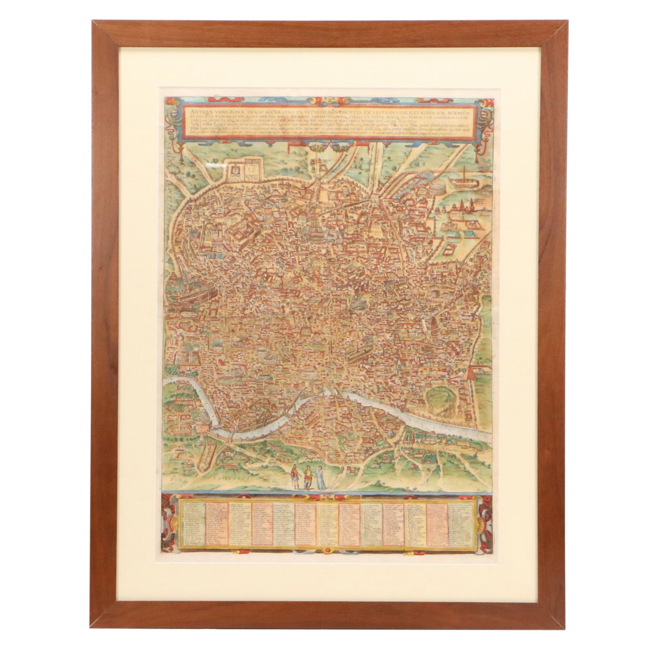 Braun & Hogenberg Hand-Colored Map Engraving of Ancient Rome, 1588