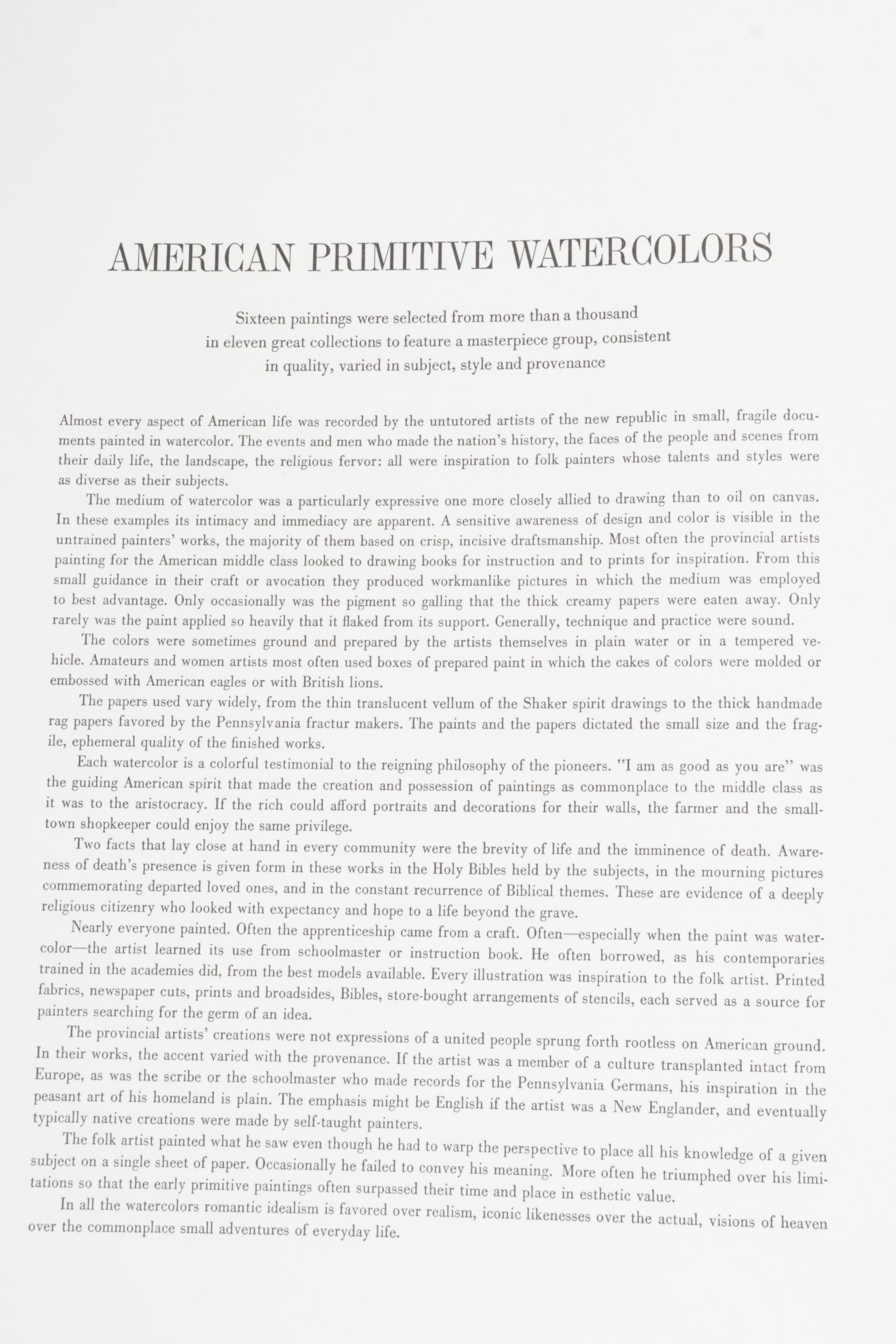 Portfolio of Offset Lithographs "American Primitive Watercolors", 1964