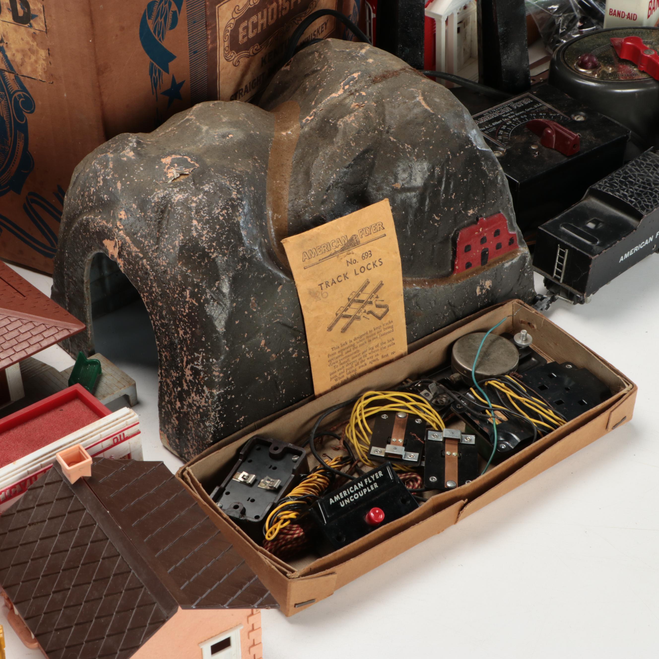 American Flyer Locomotive with Train Cars, Buildings and Accessories