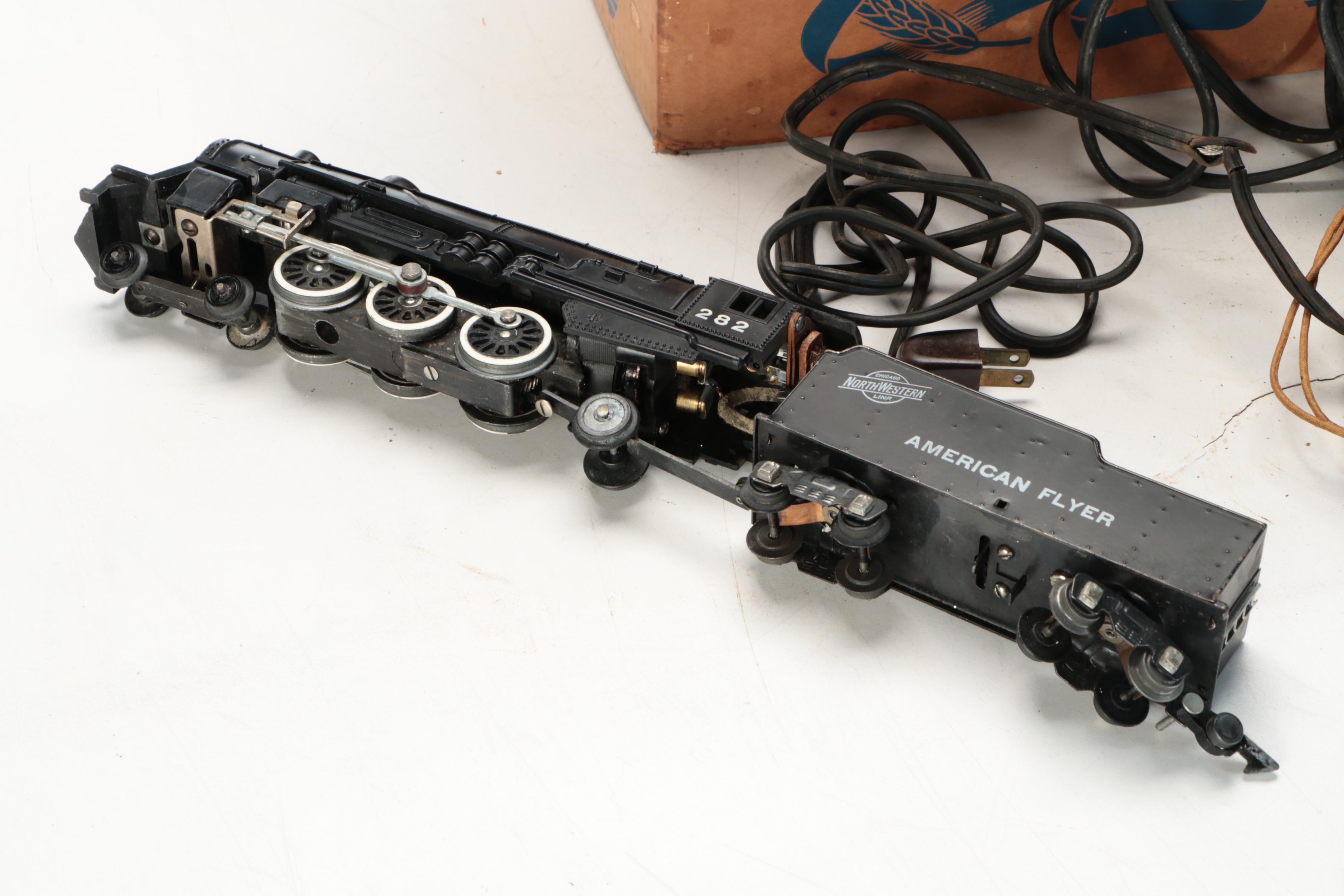 American Flyer Locomotive with Train Cars, Buildings and Accessories