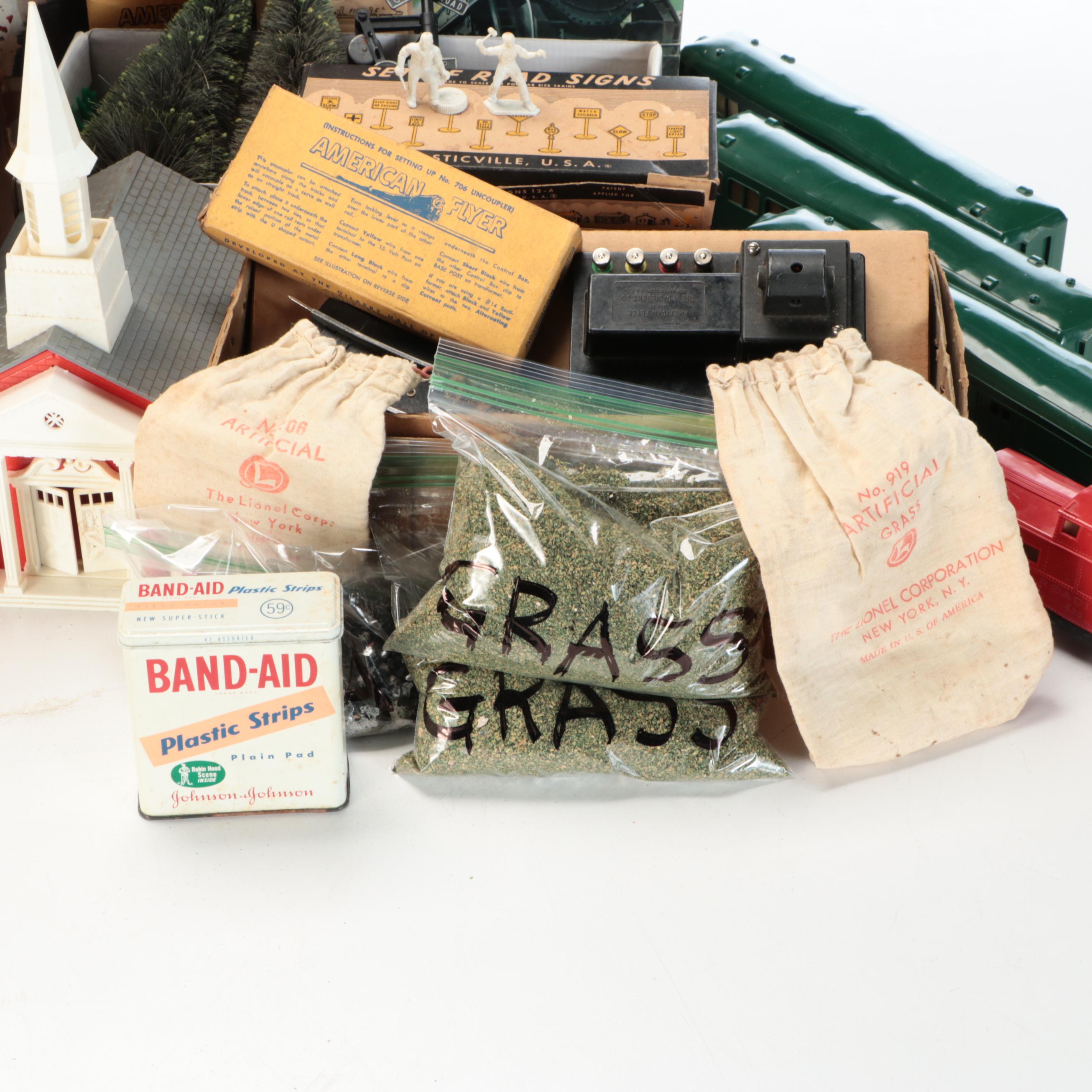 American Flyer Locomotive with Train Cars, Buildings and Accessories