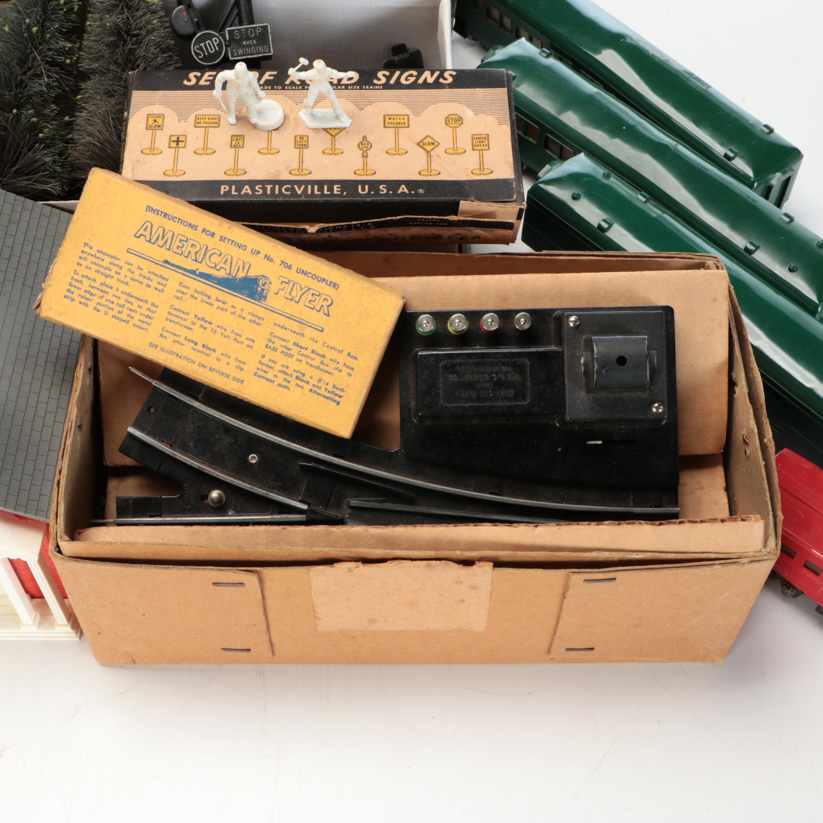 American Flyer Locomotive with Train Cars, Buildings and Accessories