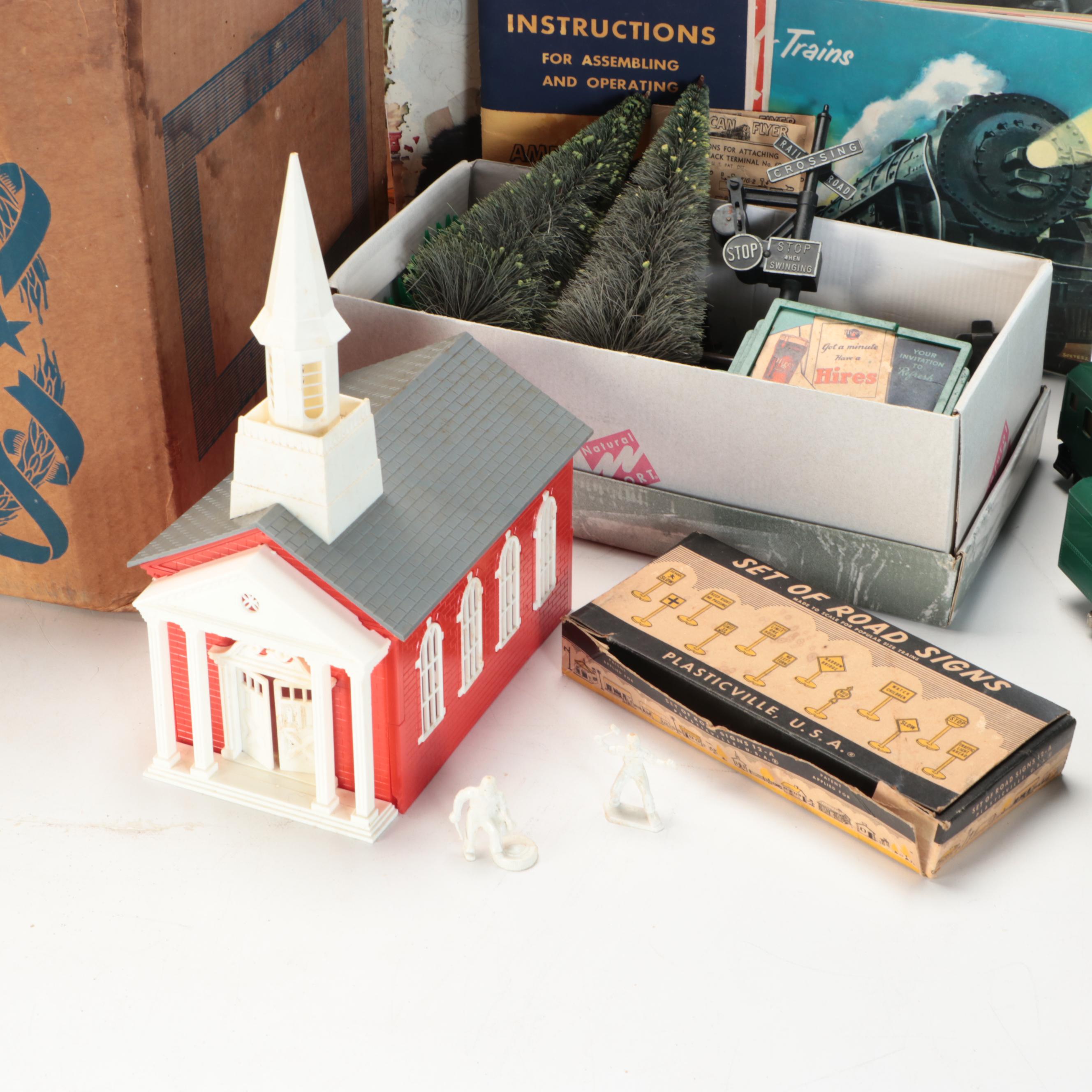 American Flyer Locomotive with Train Cars, Buildings and Accessories