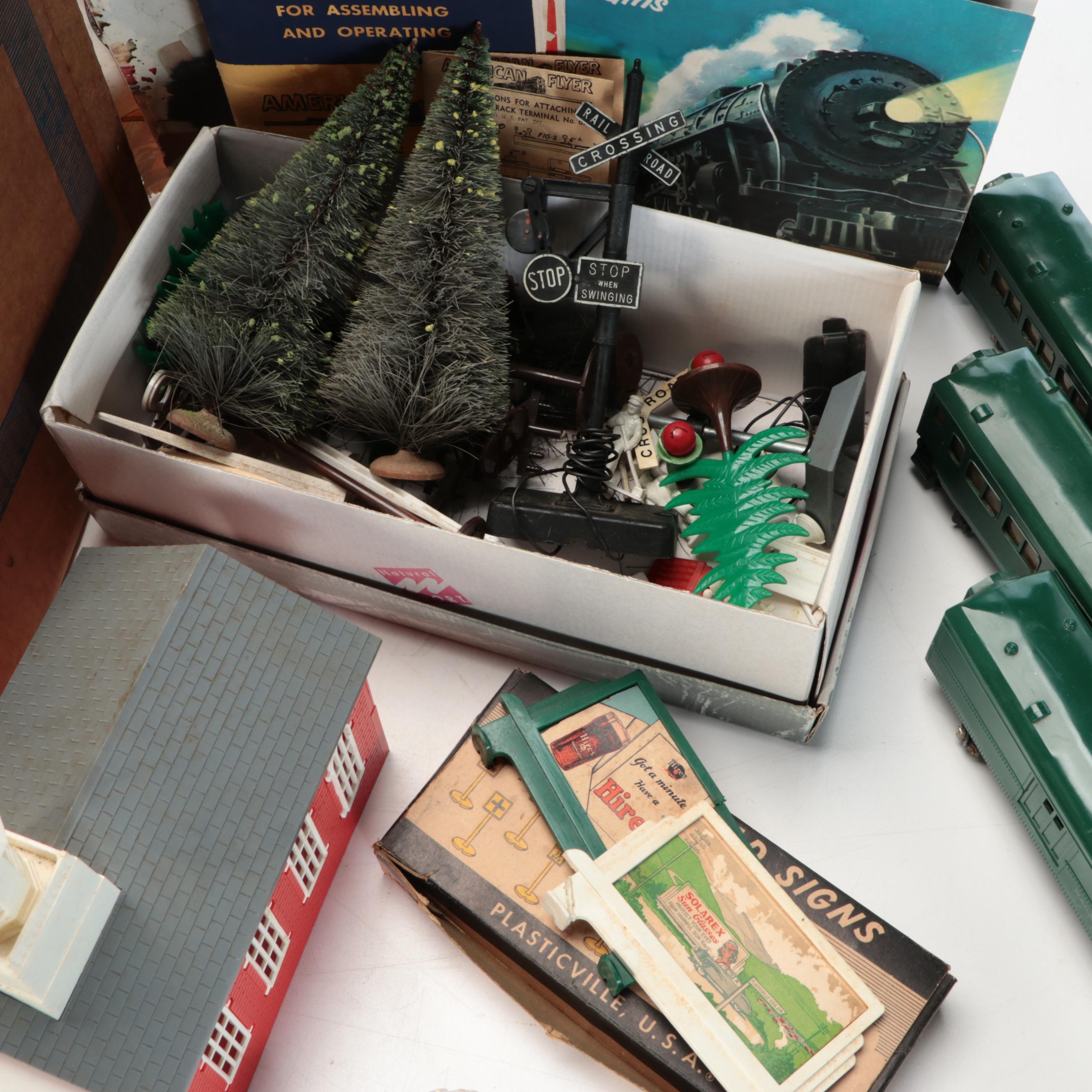 American Flyer Locomotive with Train Cars, Buildings and Accessories