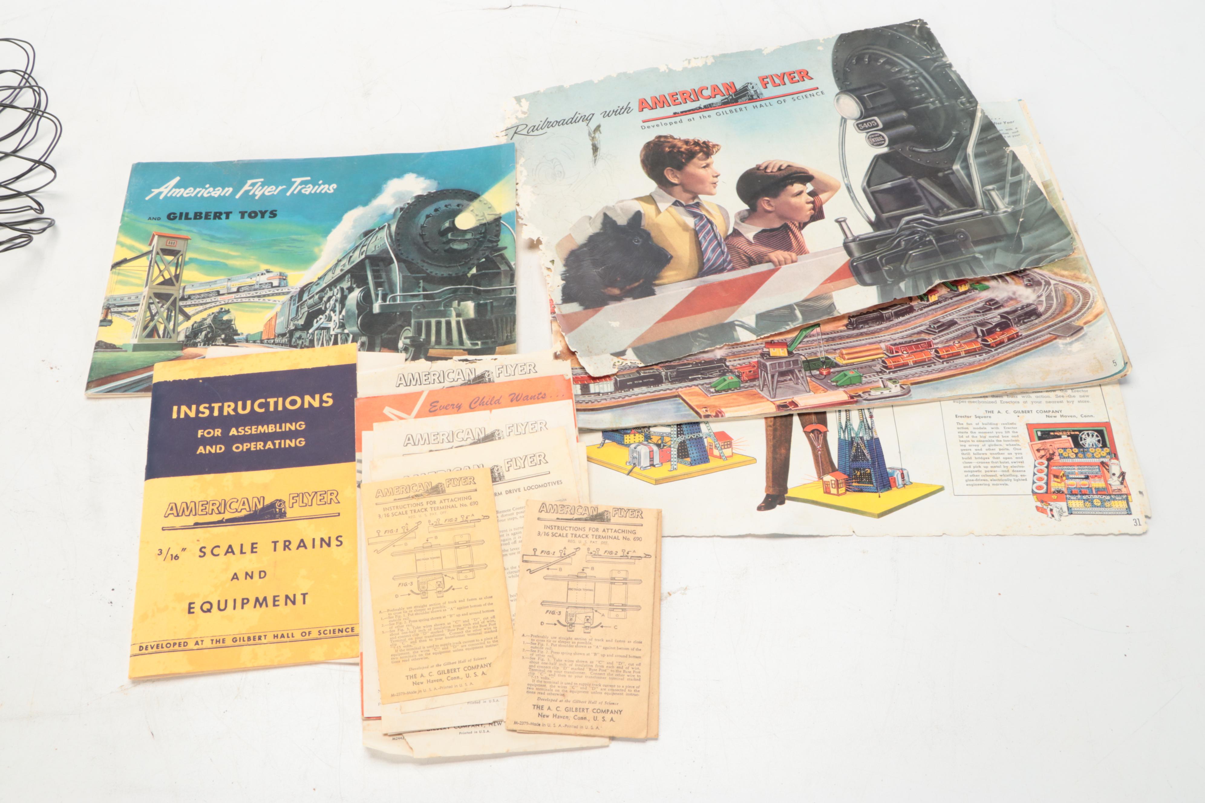 American Flyer Locomotive with Train Cars, Buildings and Accessories