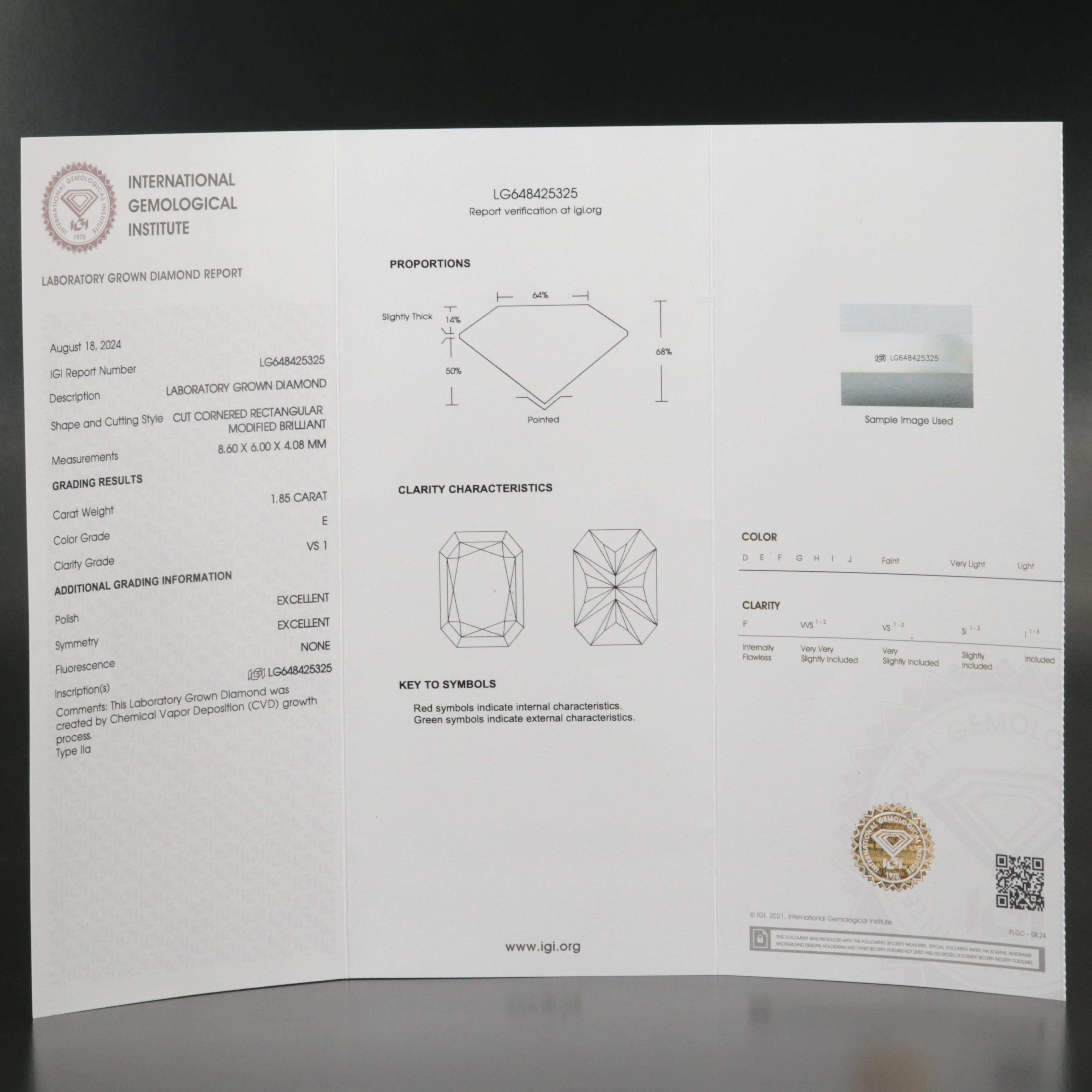 Loose 1.85 CT Lab Grown Diamond with IGI Report